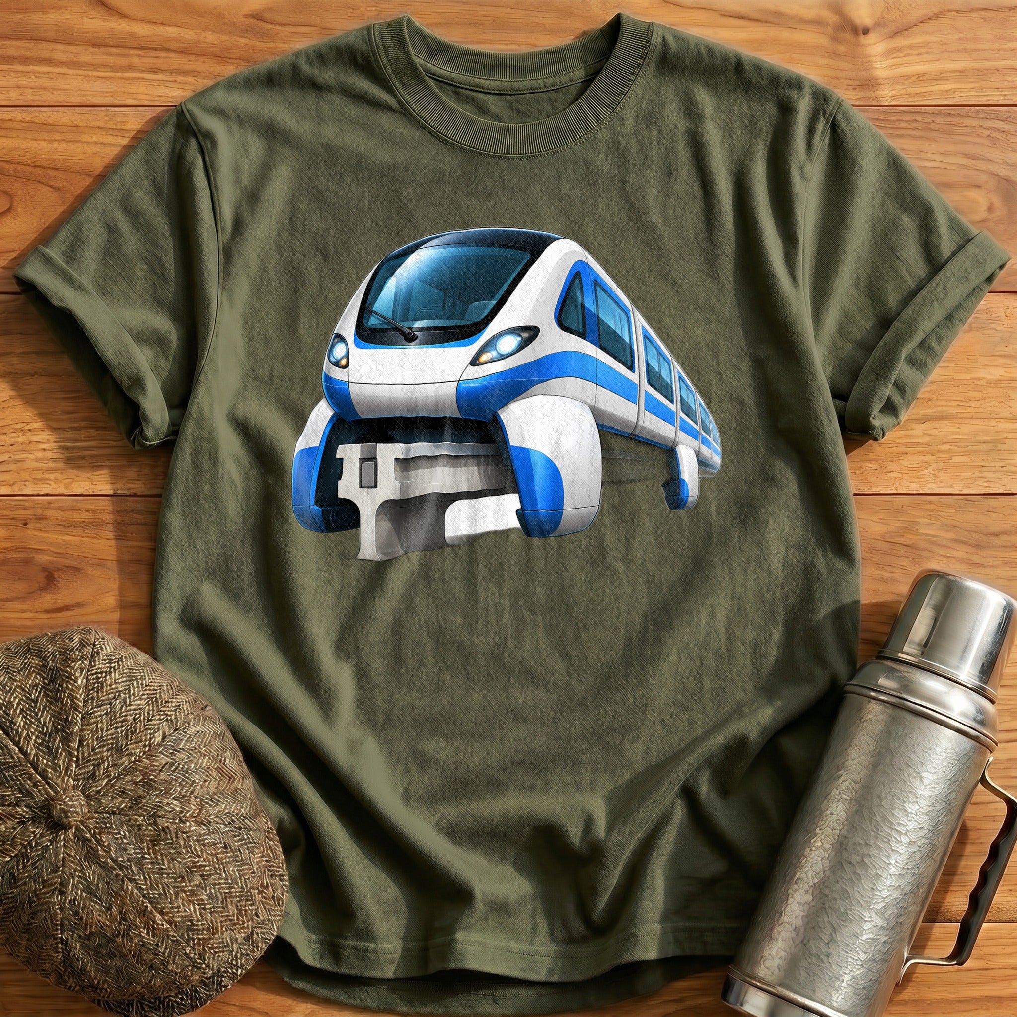 Monorail Front34 T-Shirt - Military Green
