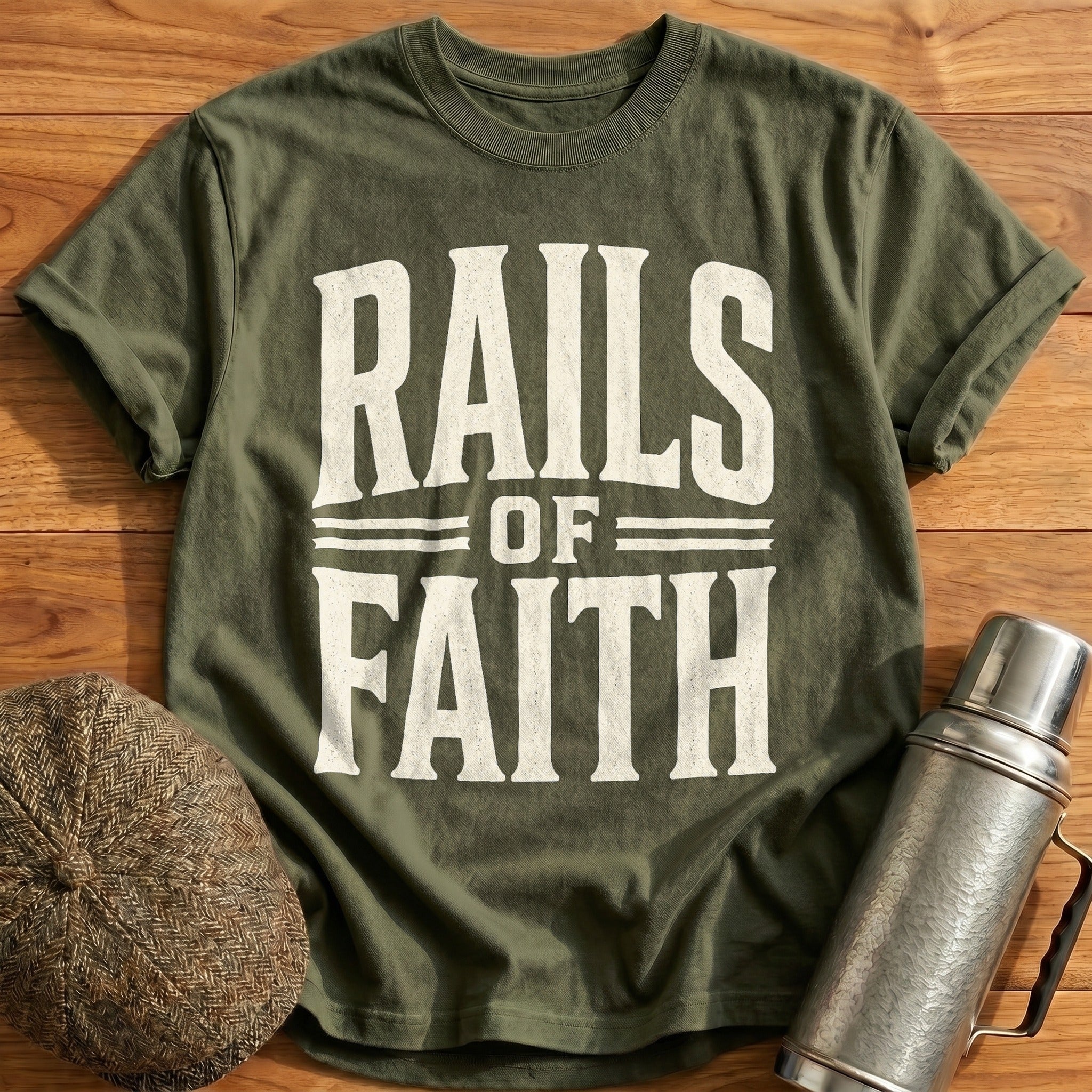 Rails of Faith Type T-Shirt - Military Green