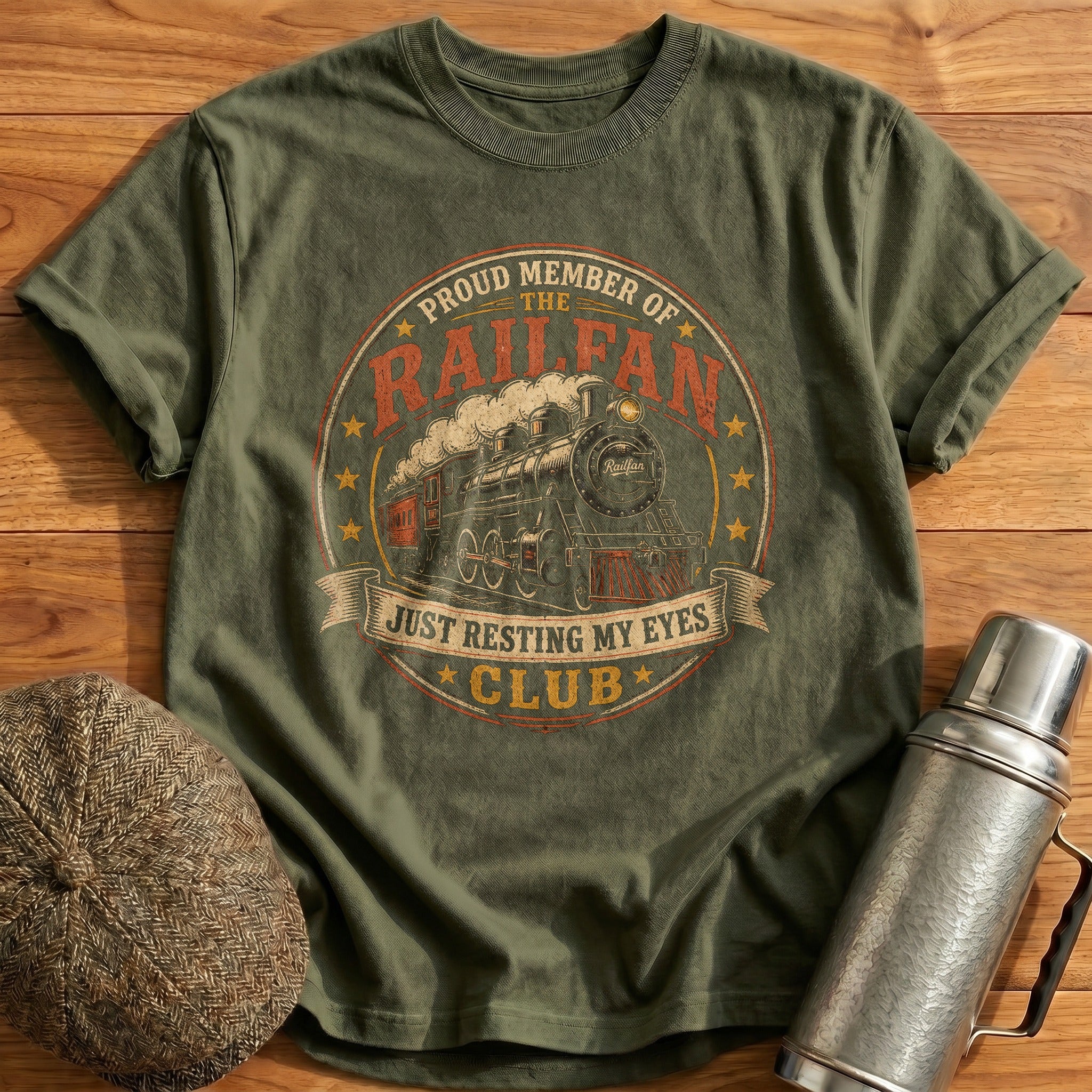 Resting Eyes Club Emblem T-Shirt - Military Green