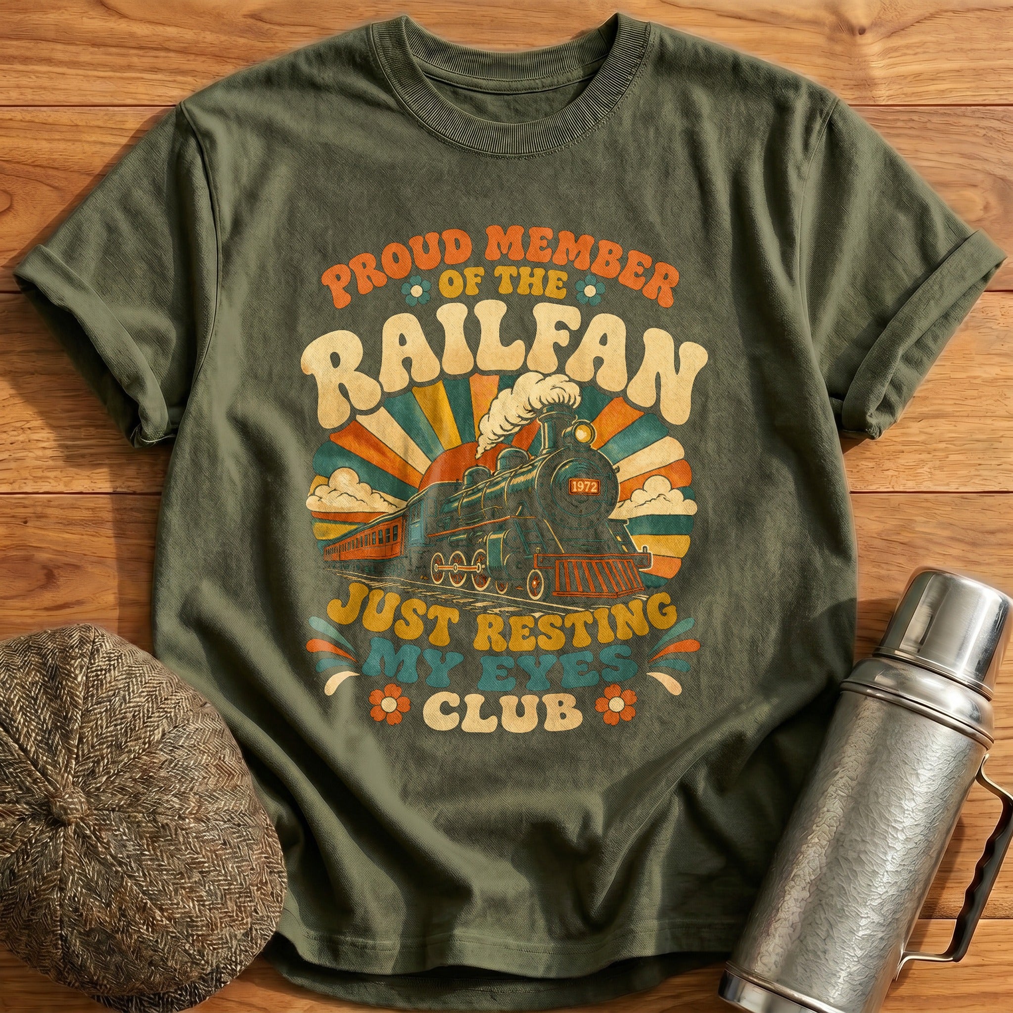 Resting Eyes Club Groovy T-Shirt - Military Green