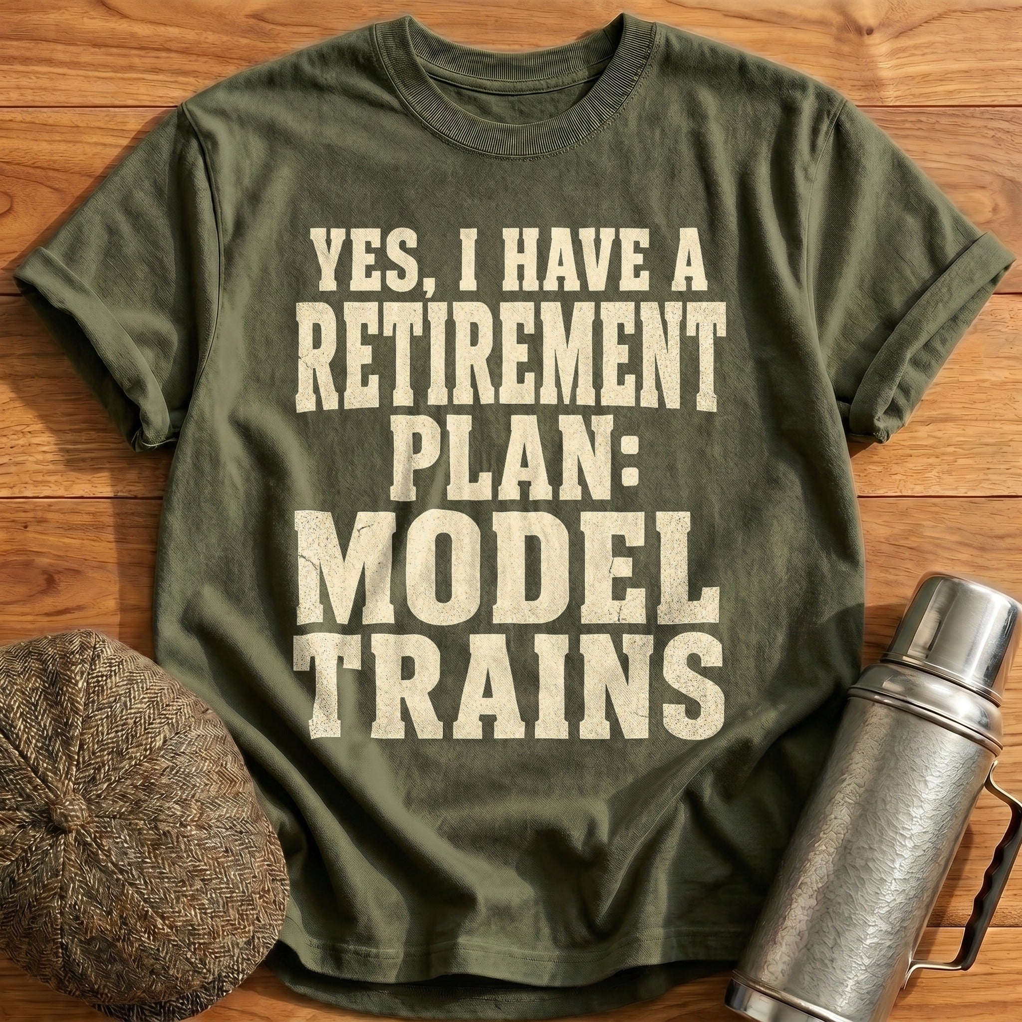 Retirement Plan Model Trains II T-Shirt - Military Green