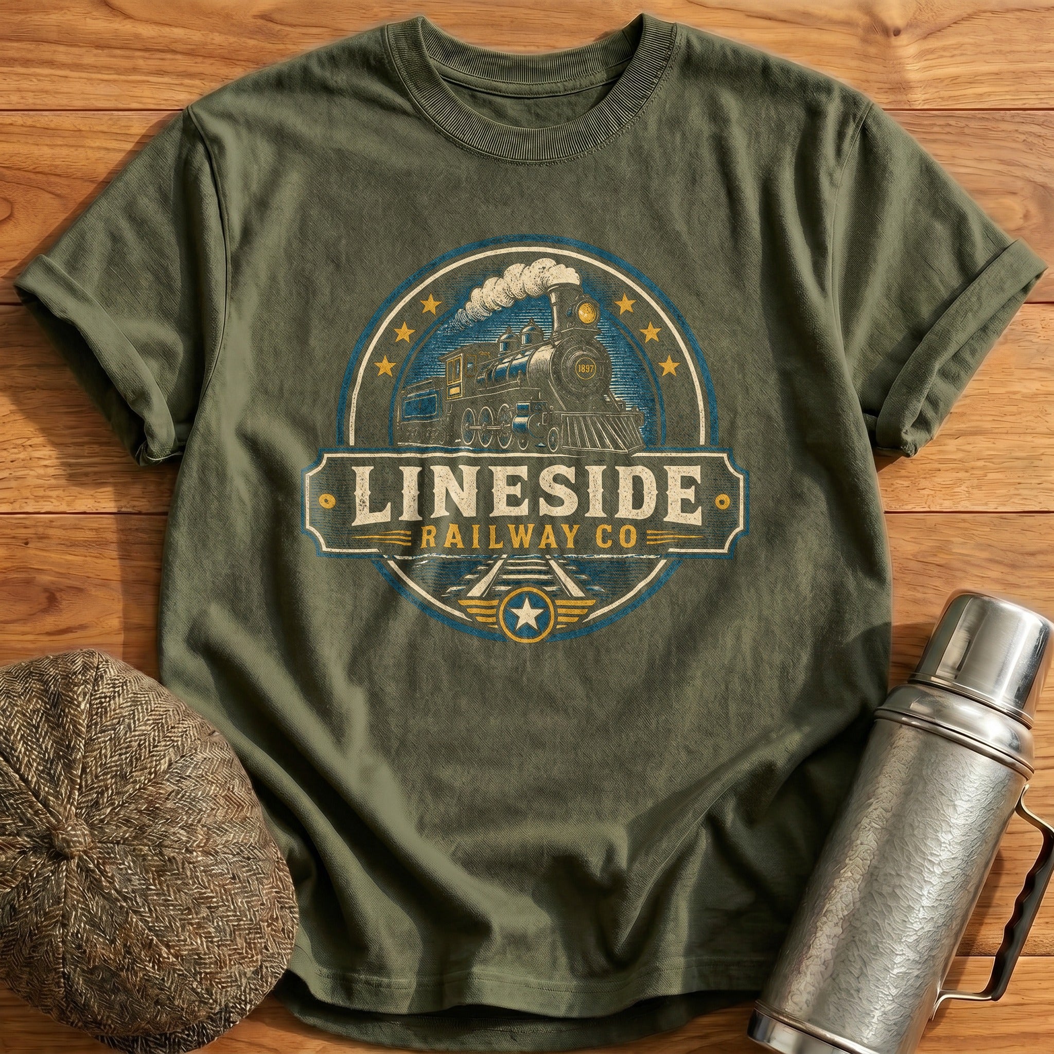 Retro Train Badge II T-Shirt - Military Green