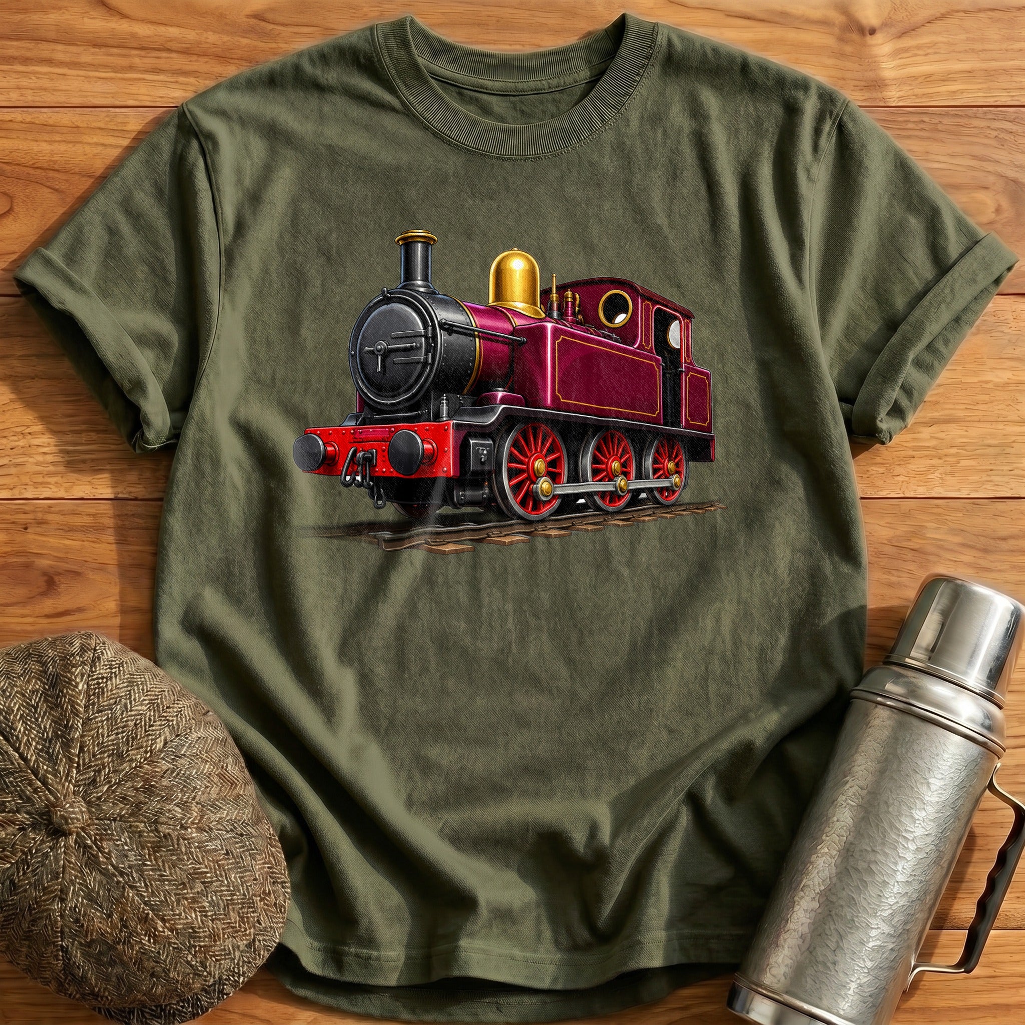 Tankengine Front34 T-Shirt - Military Green