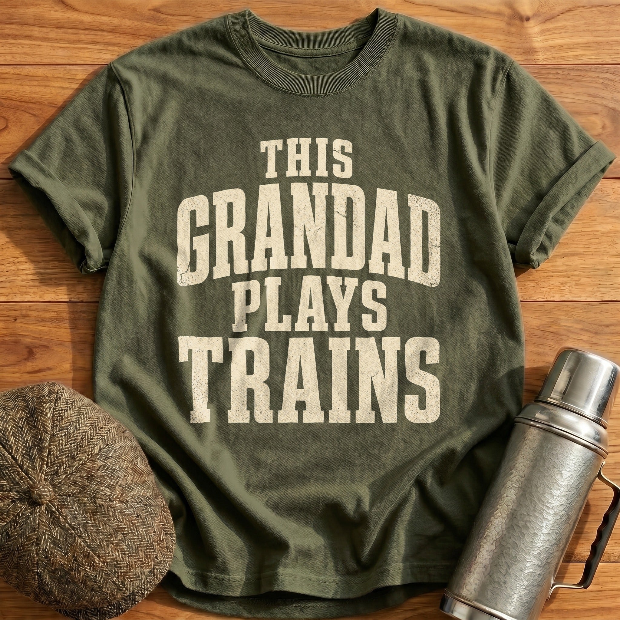 This Grandad Plays Trains II T-Shirt - Military Green