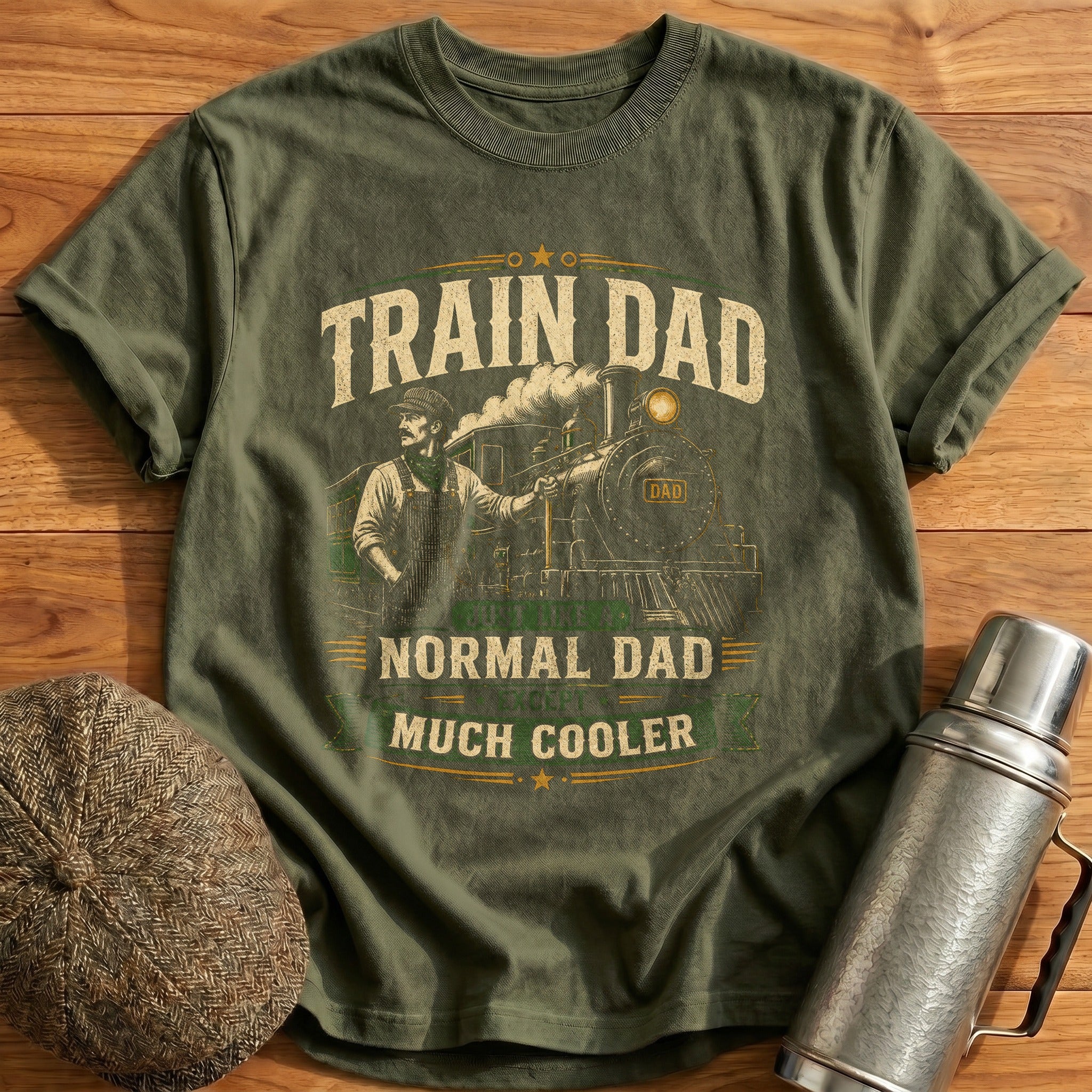 Train Dad Cooler T-Shirt - Military Green
