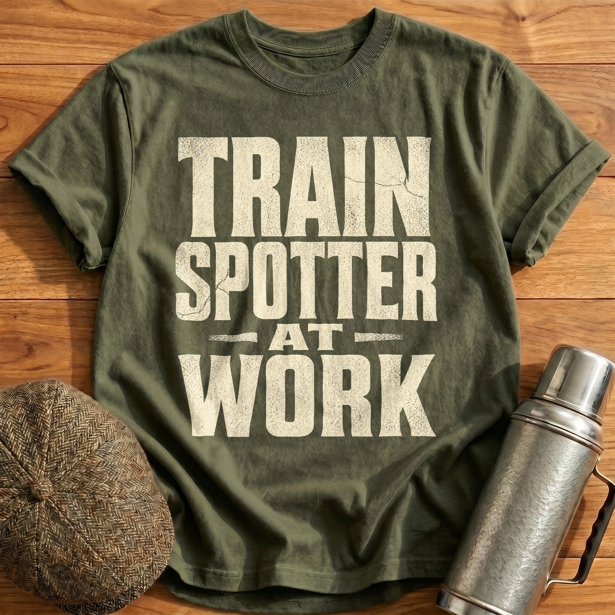 Train Spotter at Work II T-Shirt - Military Green