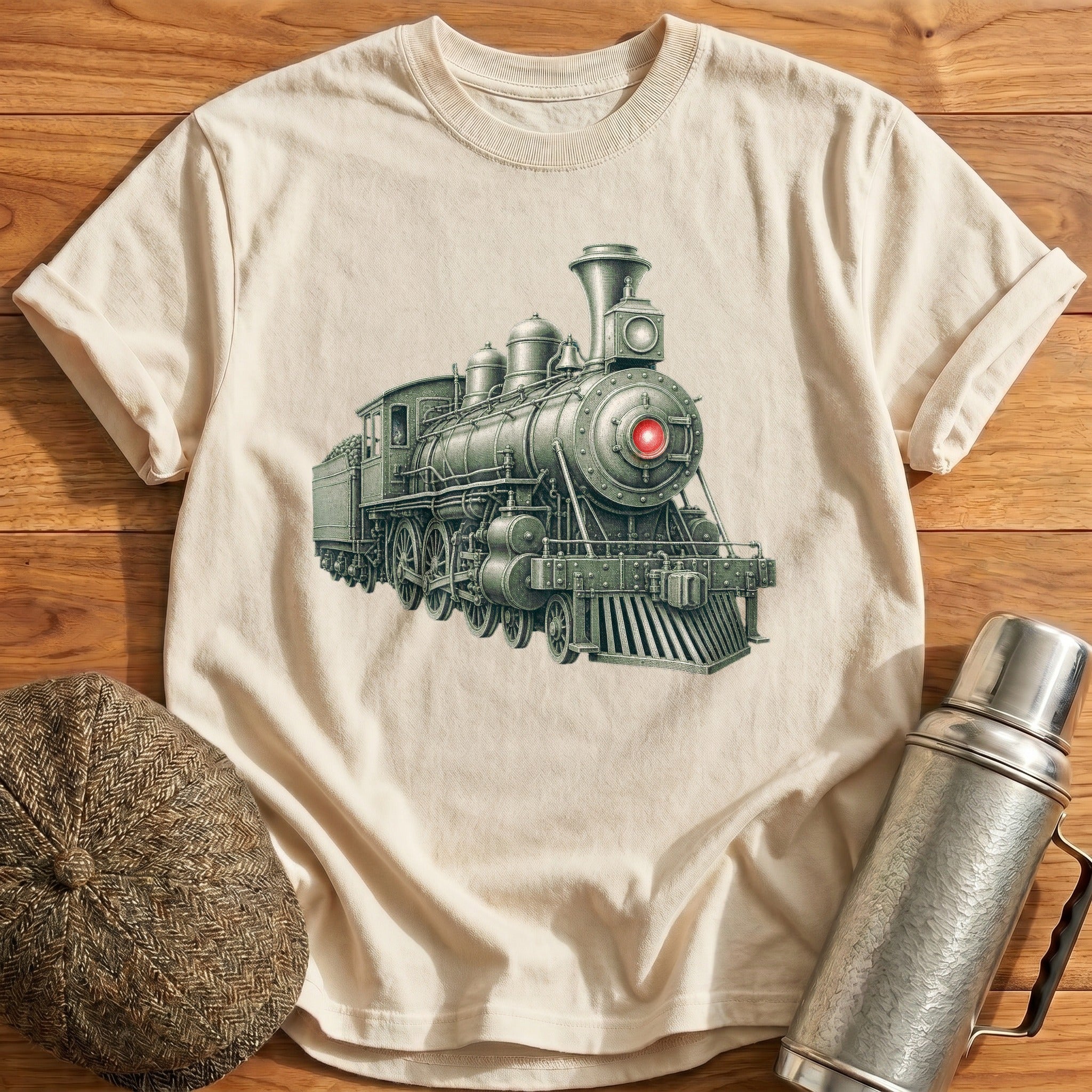 Steam Locomotive Front Three-Quarter T-Shirt - Natural