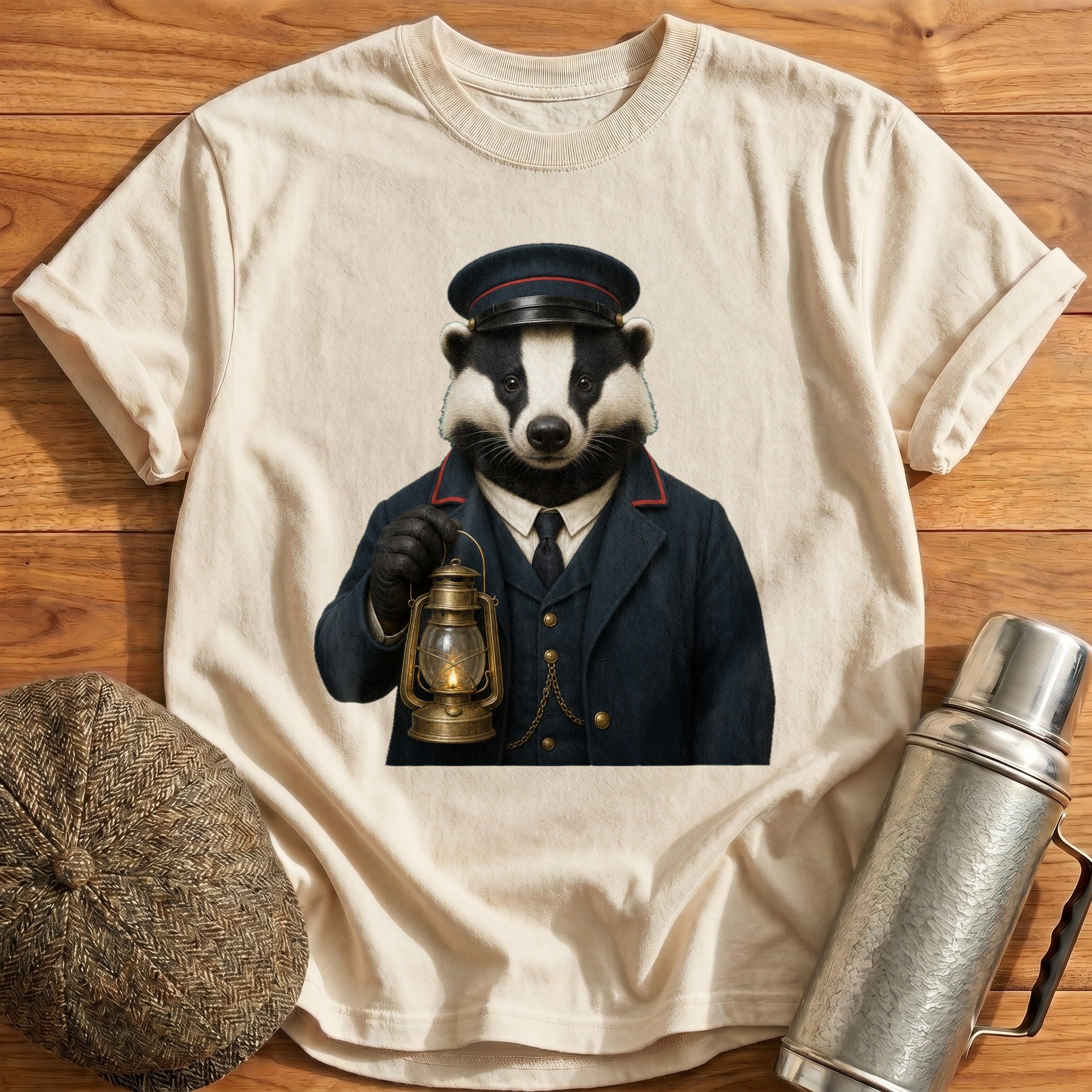 Badger Train Guard With A Lantern T-Shirt - Natural