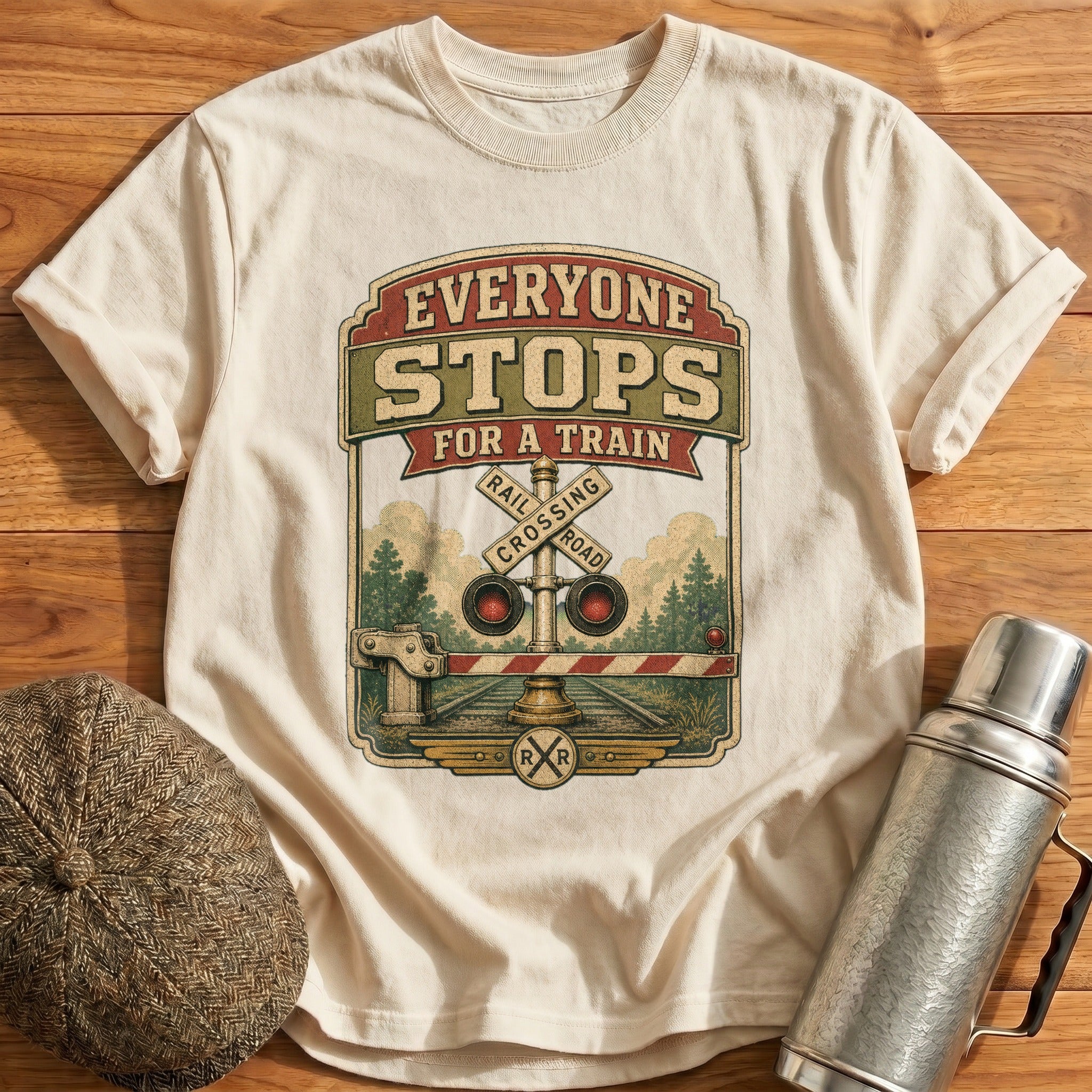 Everyone Stops for a Train T-Shirt - Natural