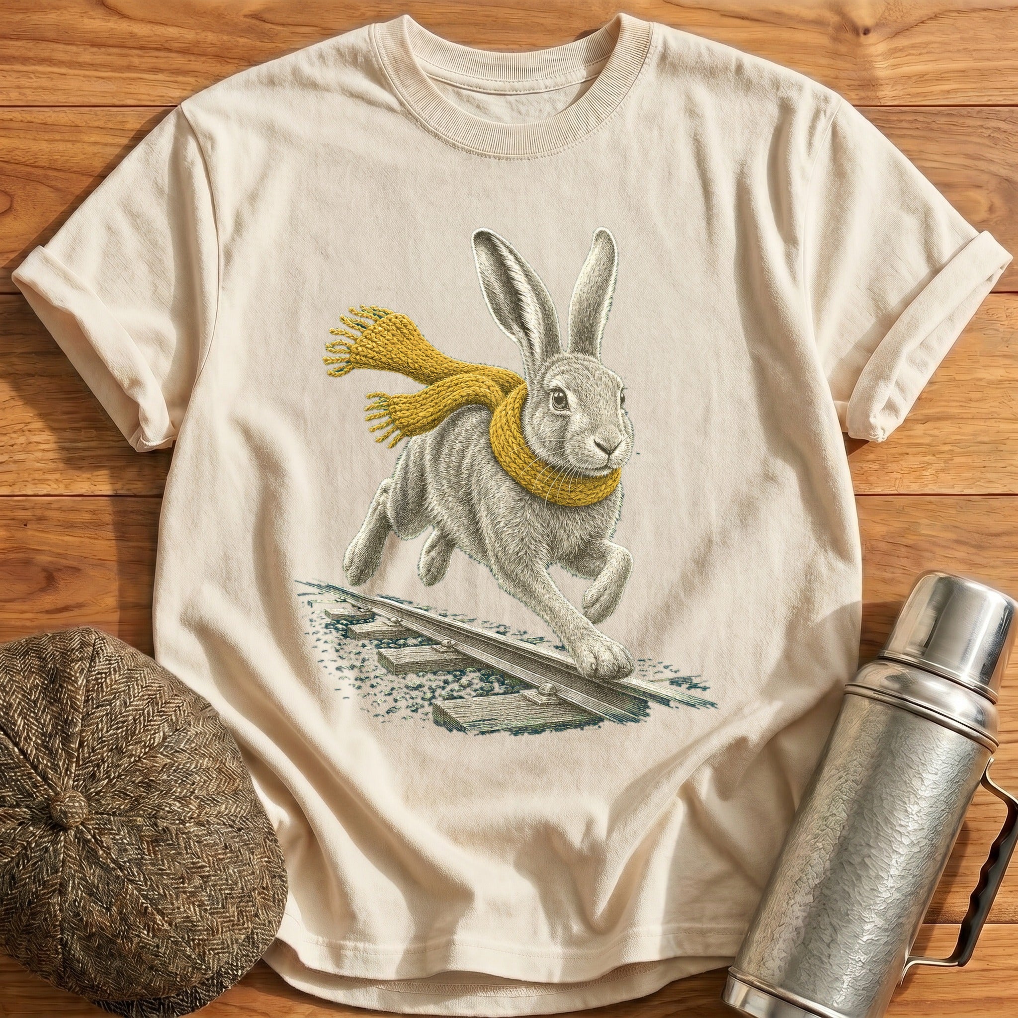 Hare Running Beside The Rails T-Shirt - Natural