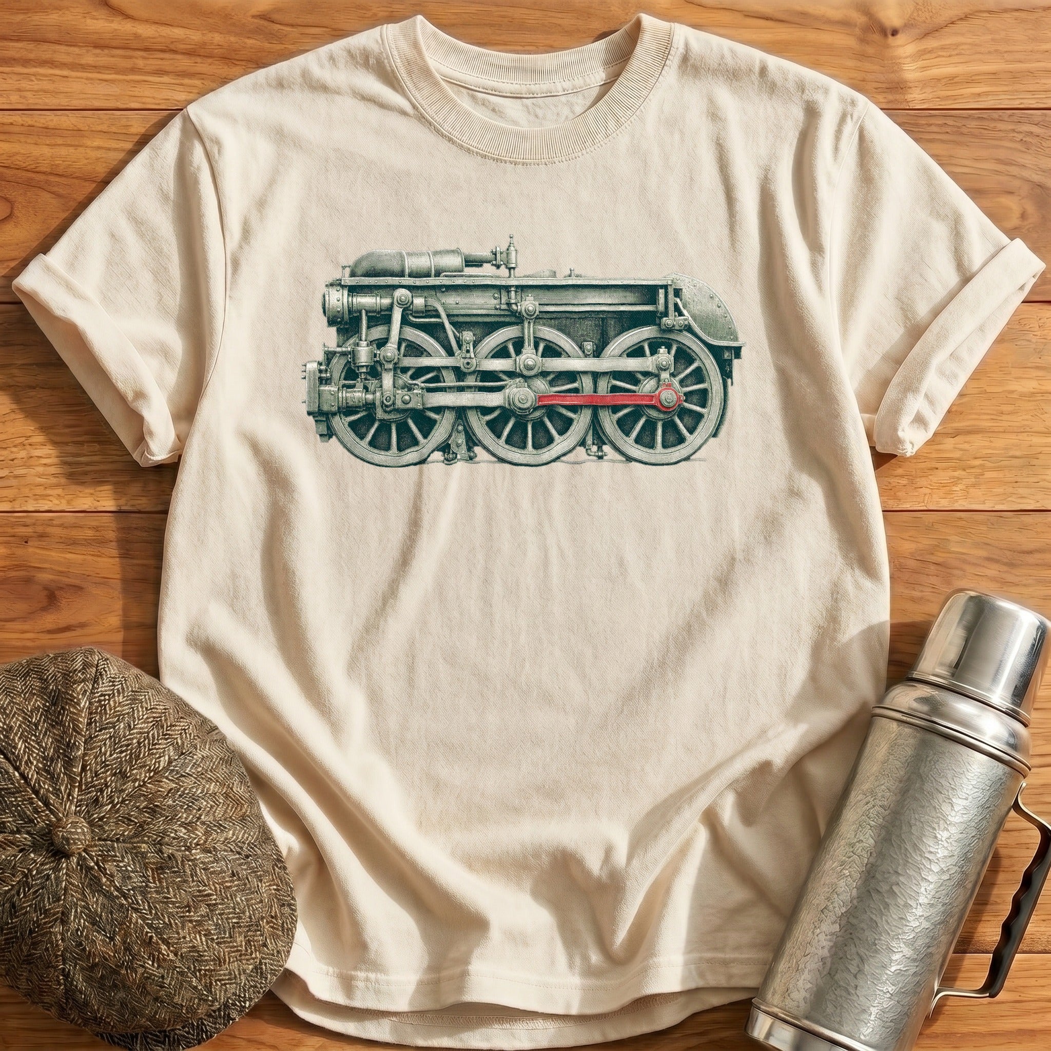 Steam Loco Driving Wheels And Coupling Rods T-Shirt - Natural