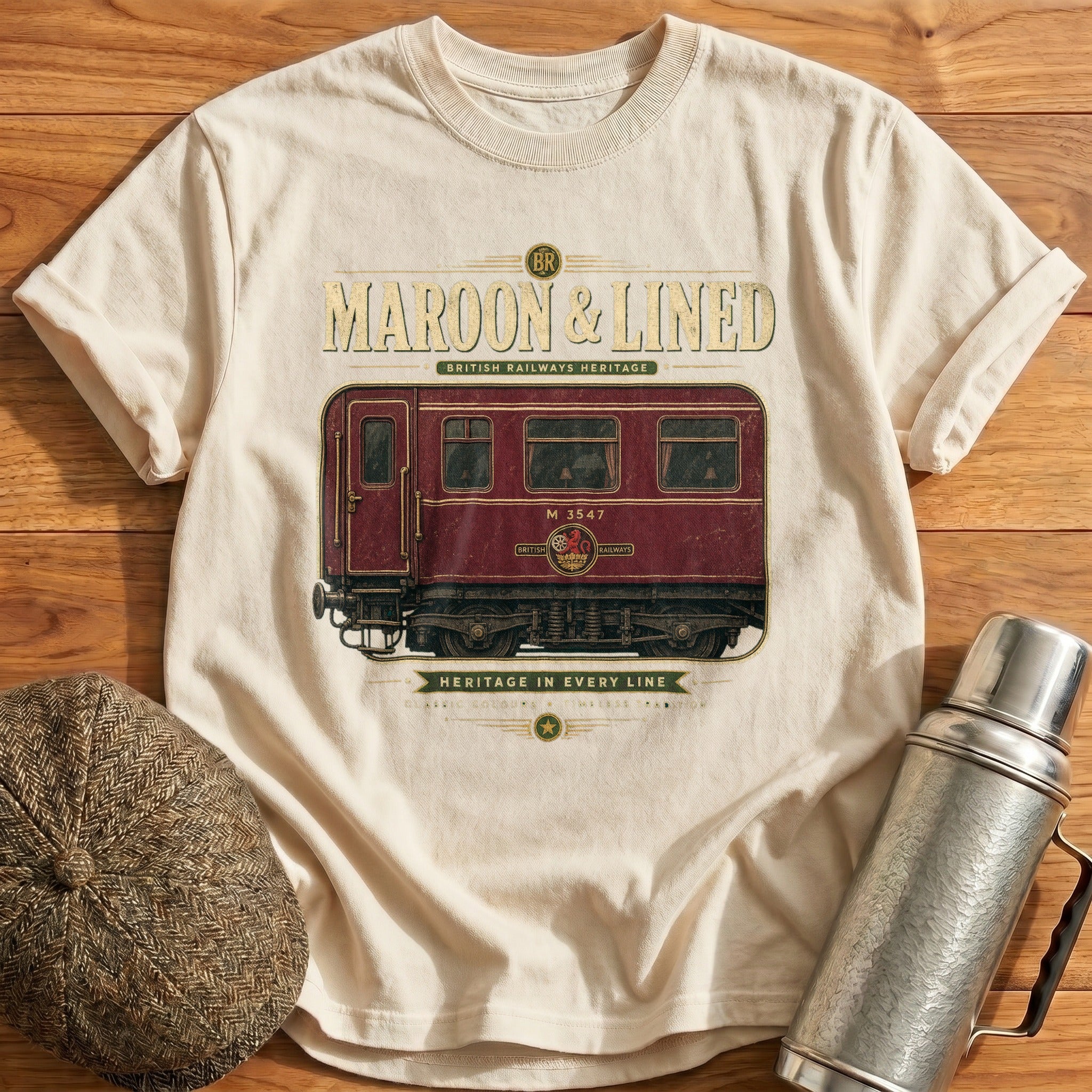 Maroon & Lined T-Shirt - Natural