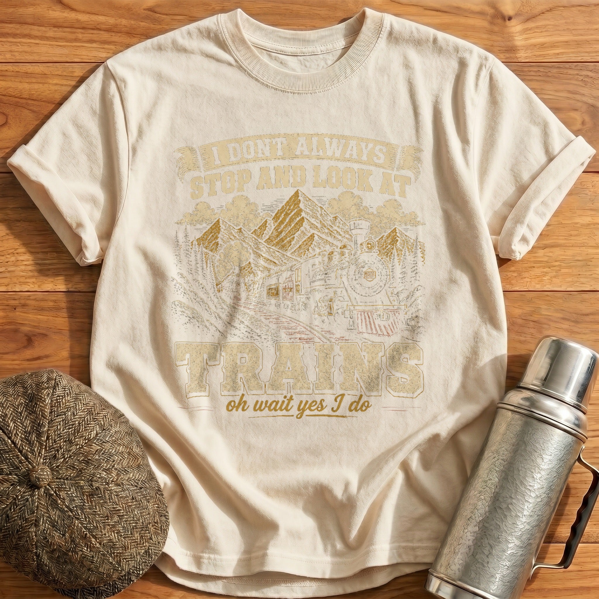 I Don't Always Stop And Look At Trains III T-Shirt - Natural