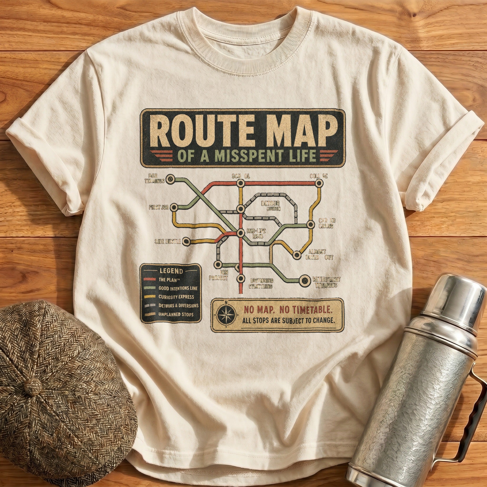 Misspent Life Map T-Shirt - Natural