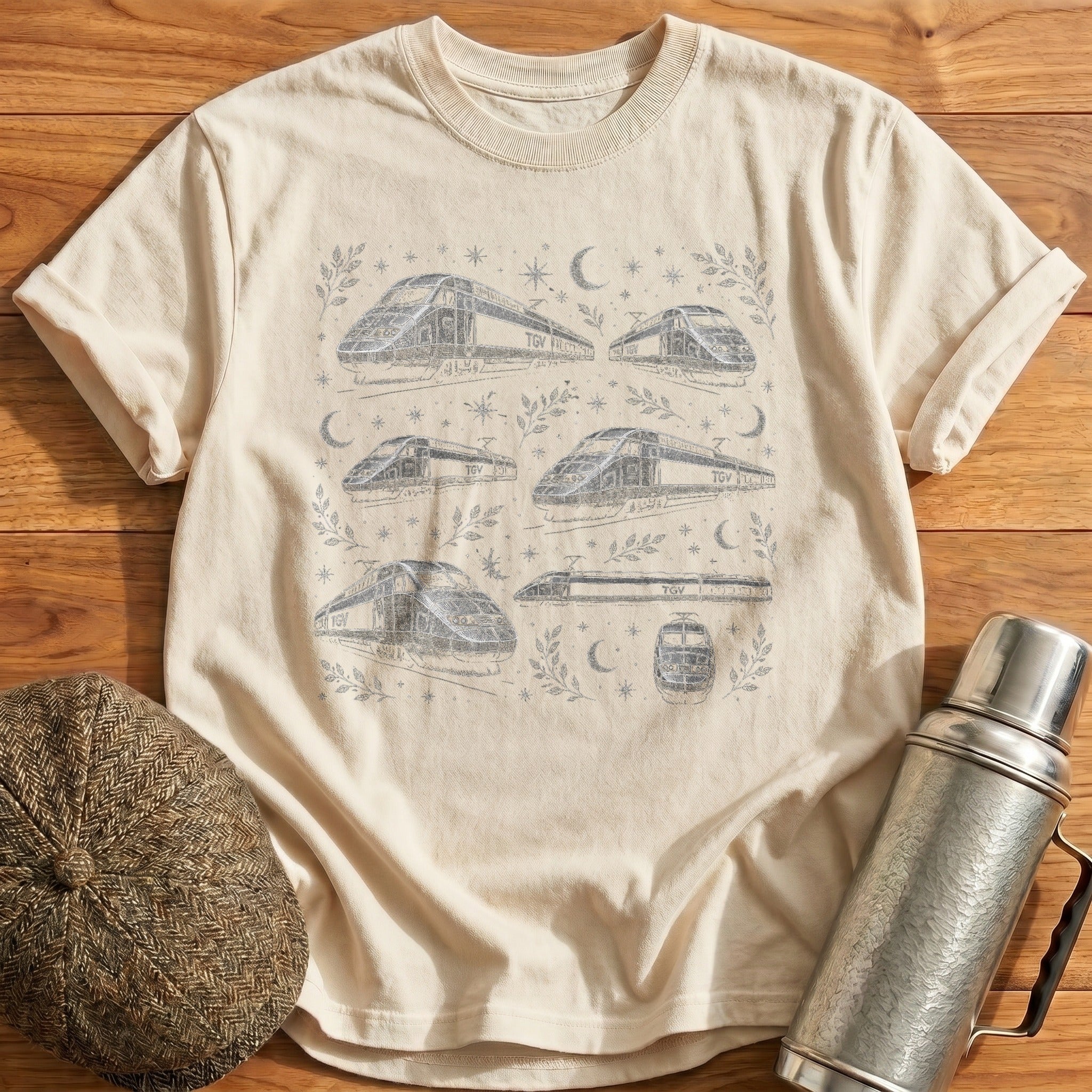 TGV High-Speed Train Contained Print T-Shirt - Natural