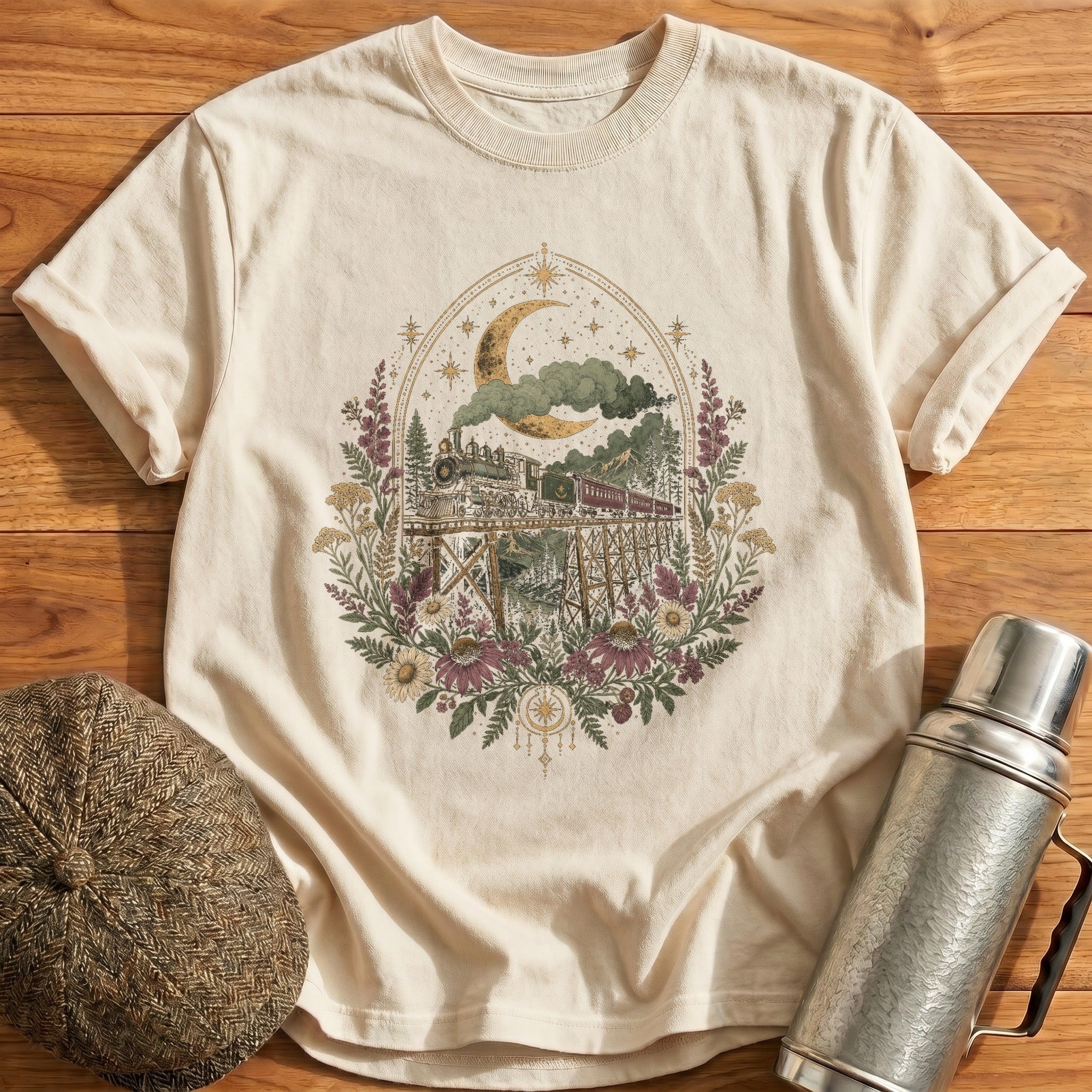 Celestial Train Crescent T-Shirt - Natural