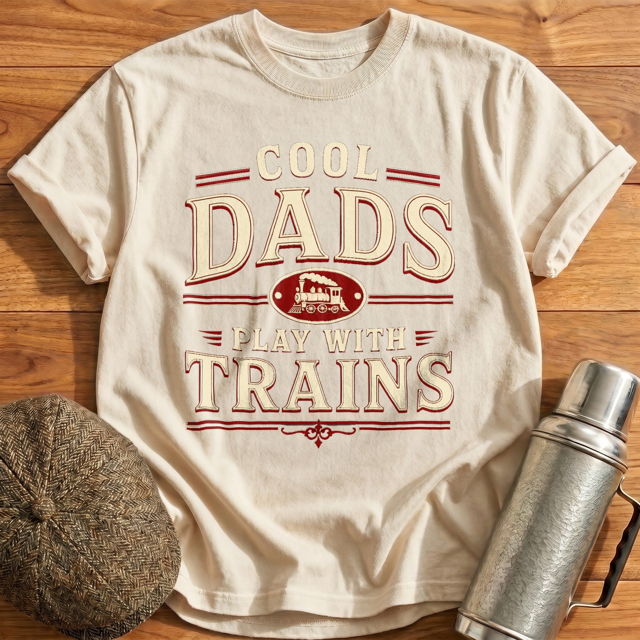 Cool Dads Play with Trains T-Shirt - Natural