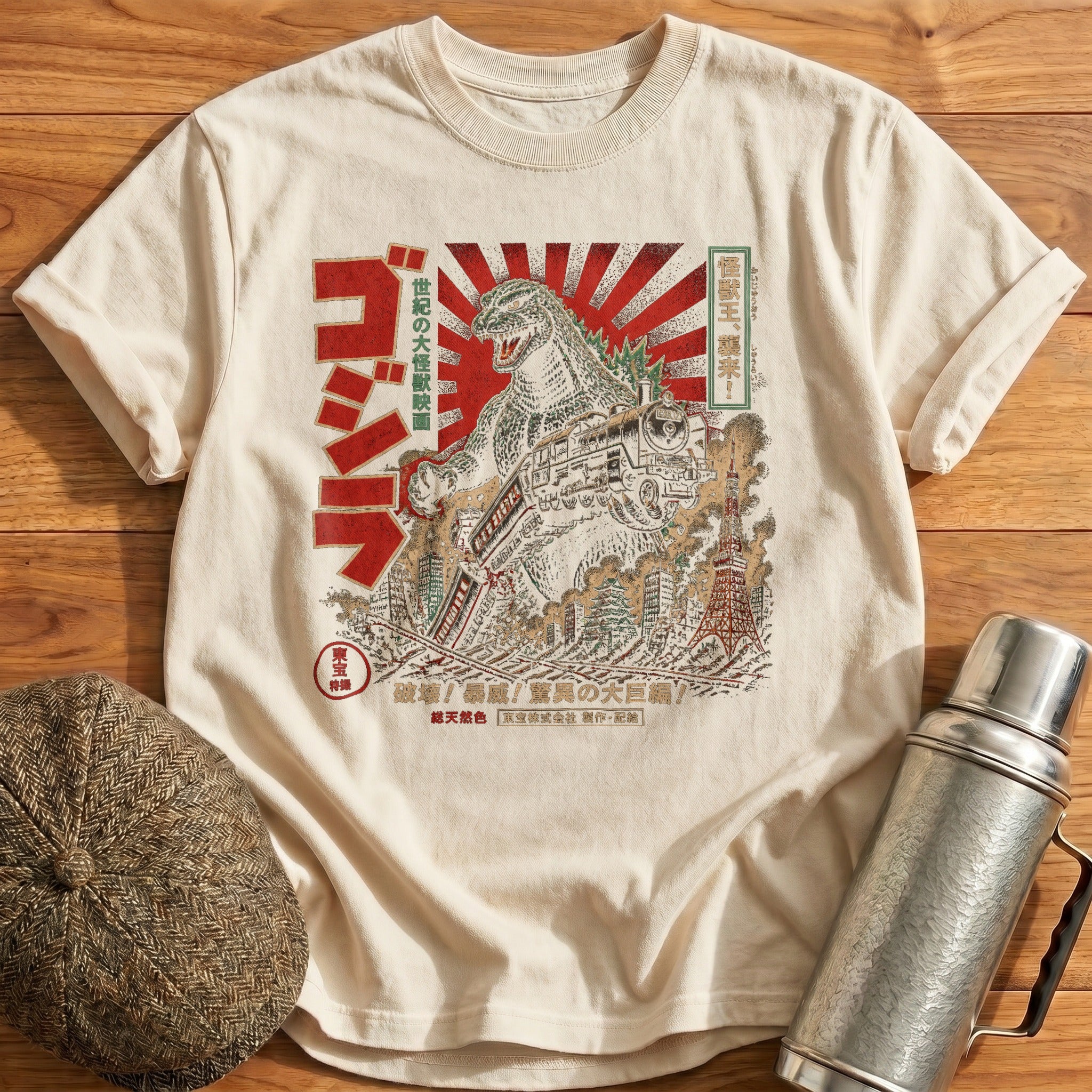 Kaiju Vs Train T-Shirt - Natural