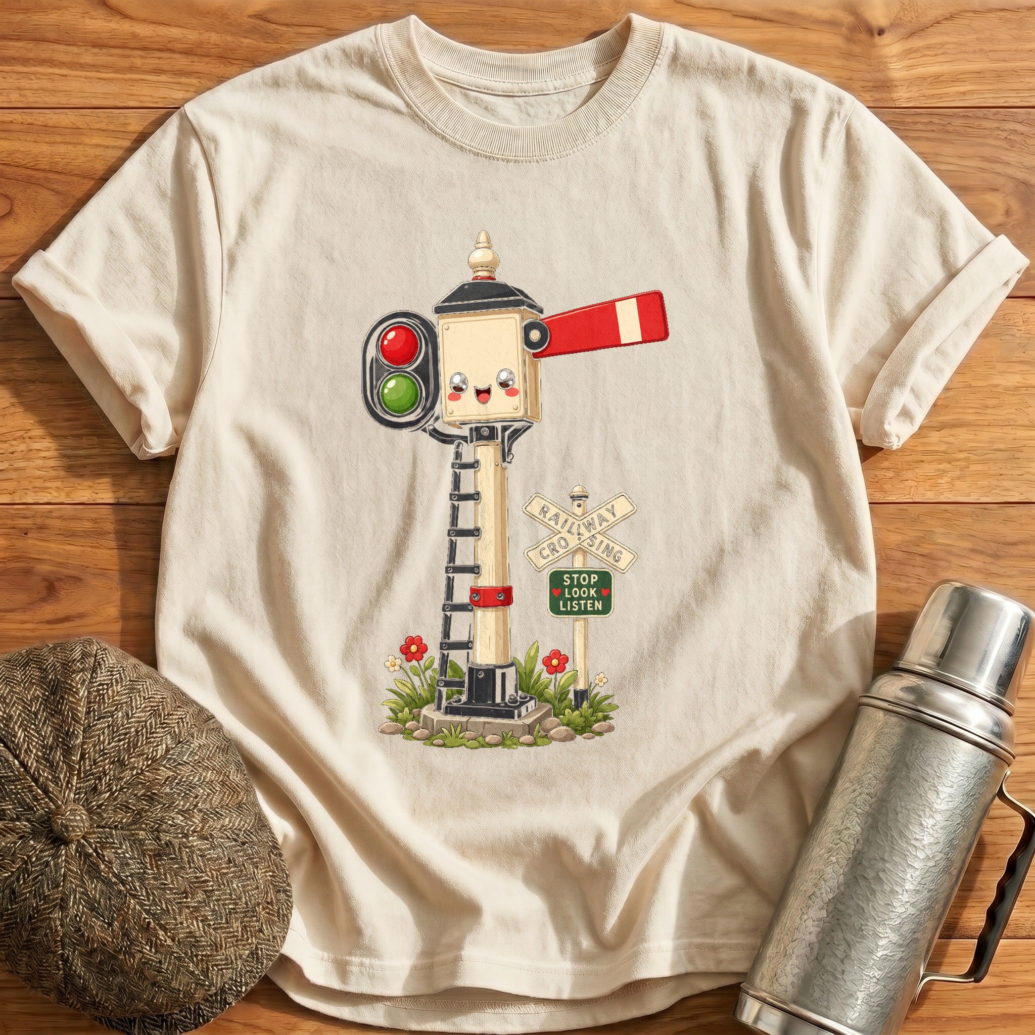 Kawaii Railway Signal T-Shirt - Natural