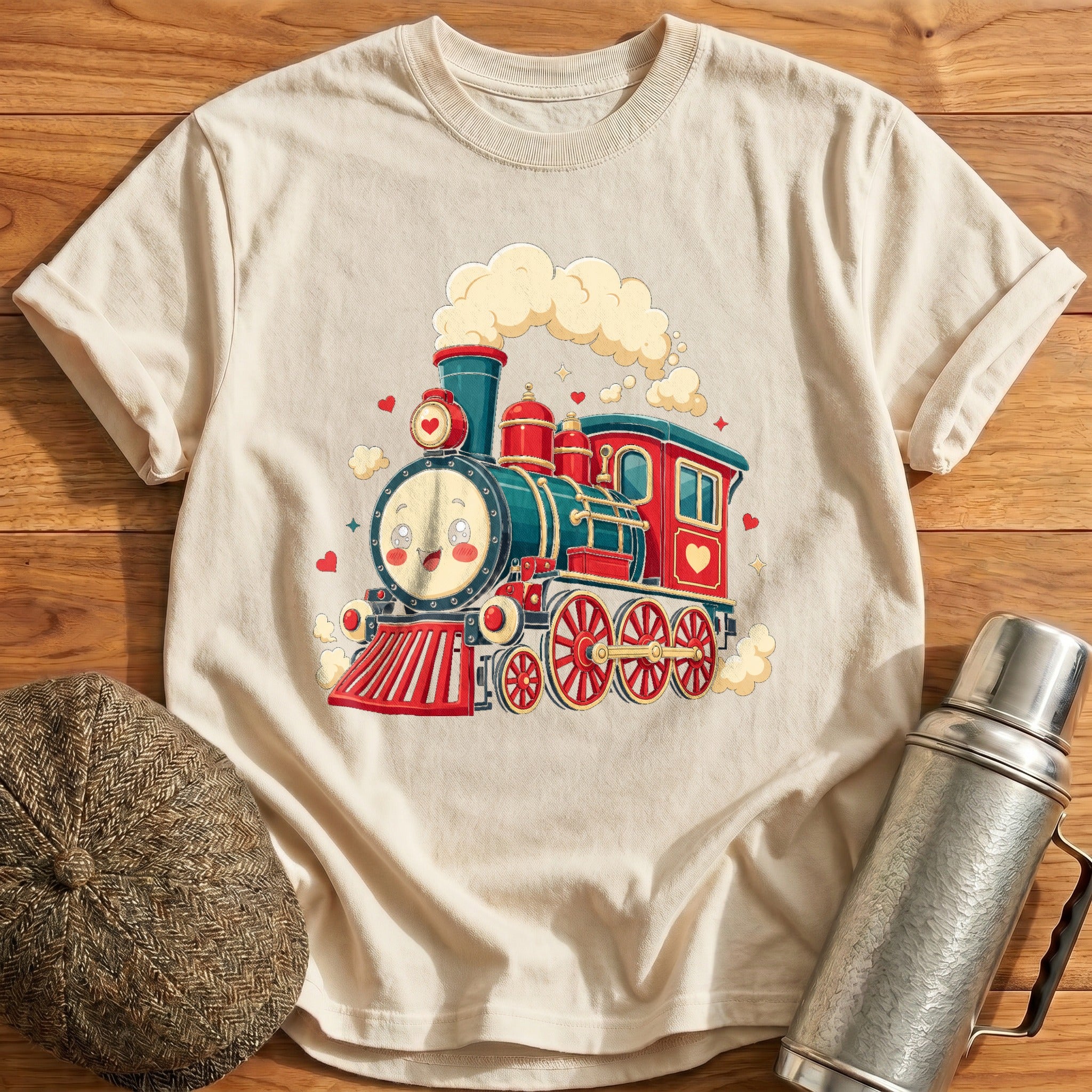 Kawaii Steam Train T-Shirt - Natural