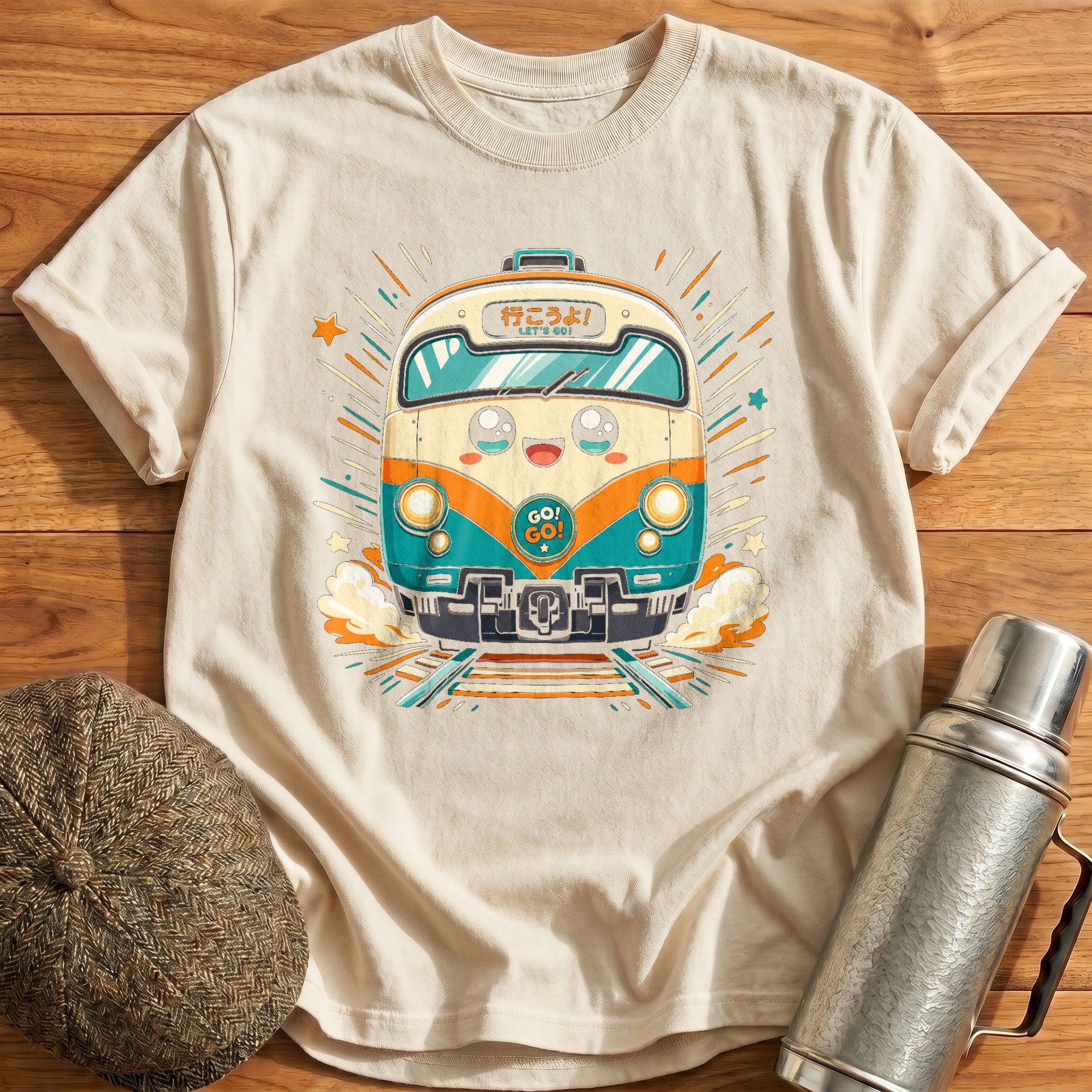 Kawaii Train Face T-Shirt - Natural