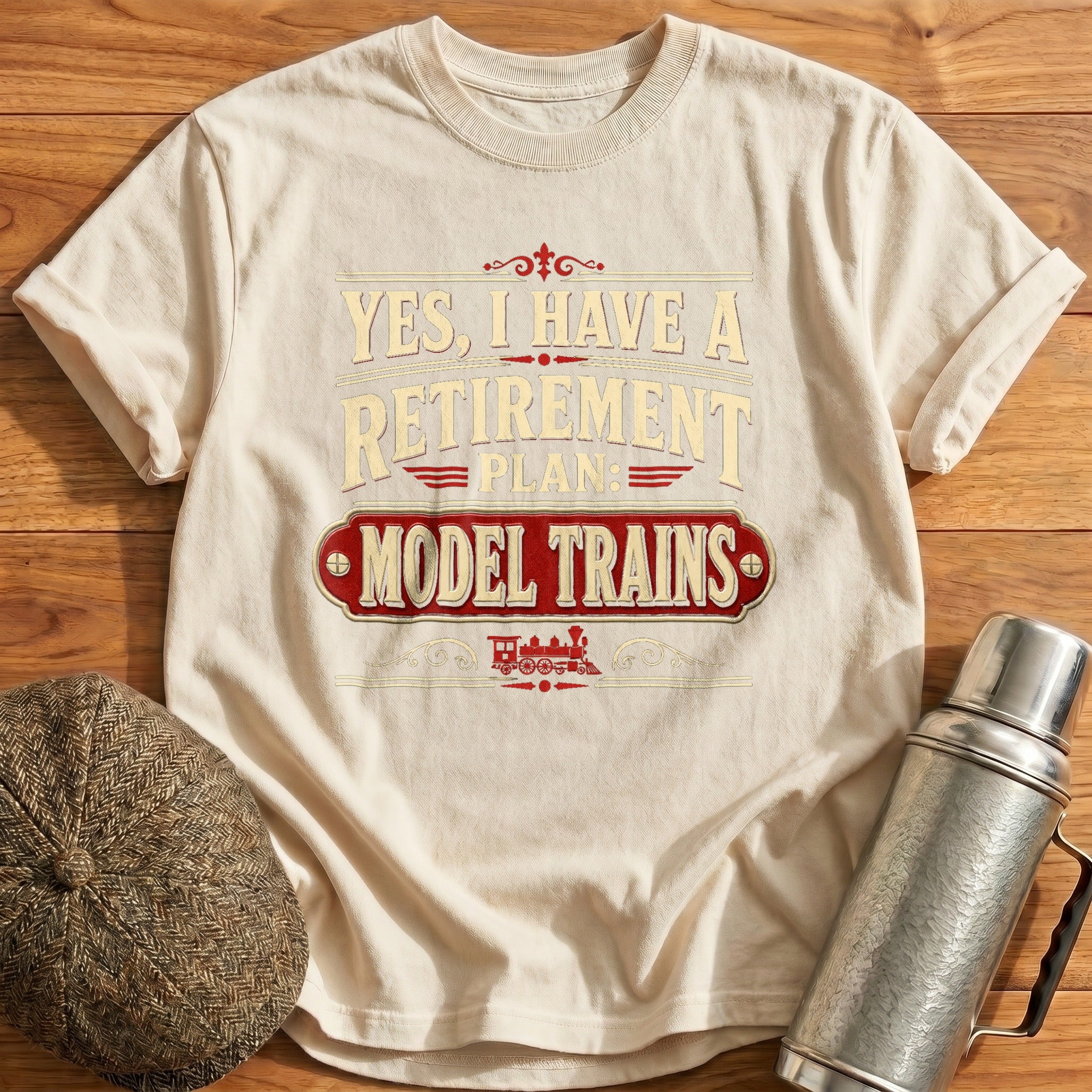 Retirement Plan Model Trains T-Shirt - Natural