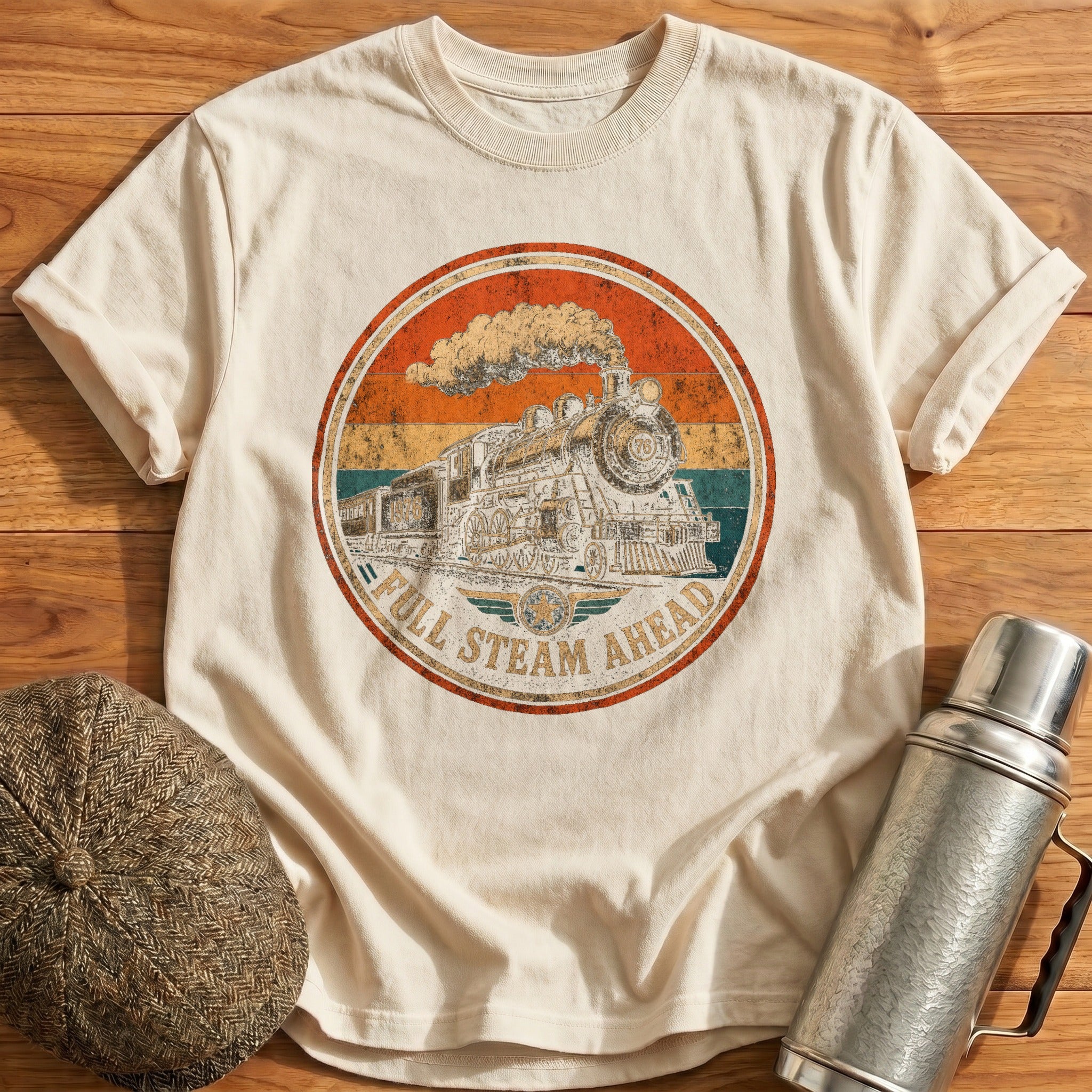 Retro Train Badge T-Shirt - Natural