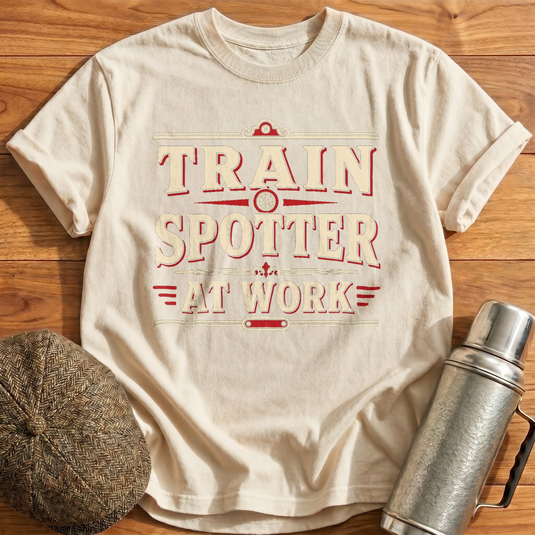 Train Spotter at Work T-Shirt - Natural