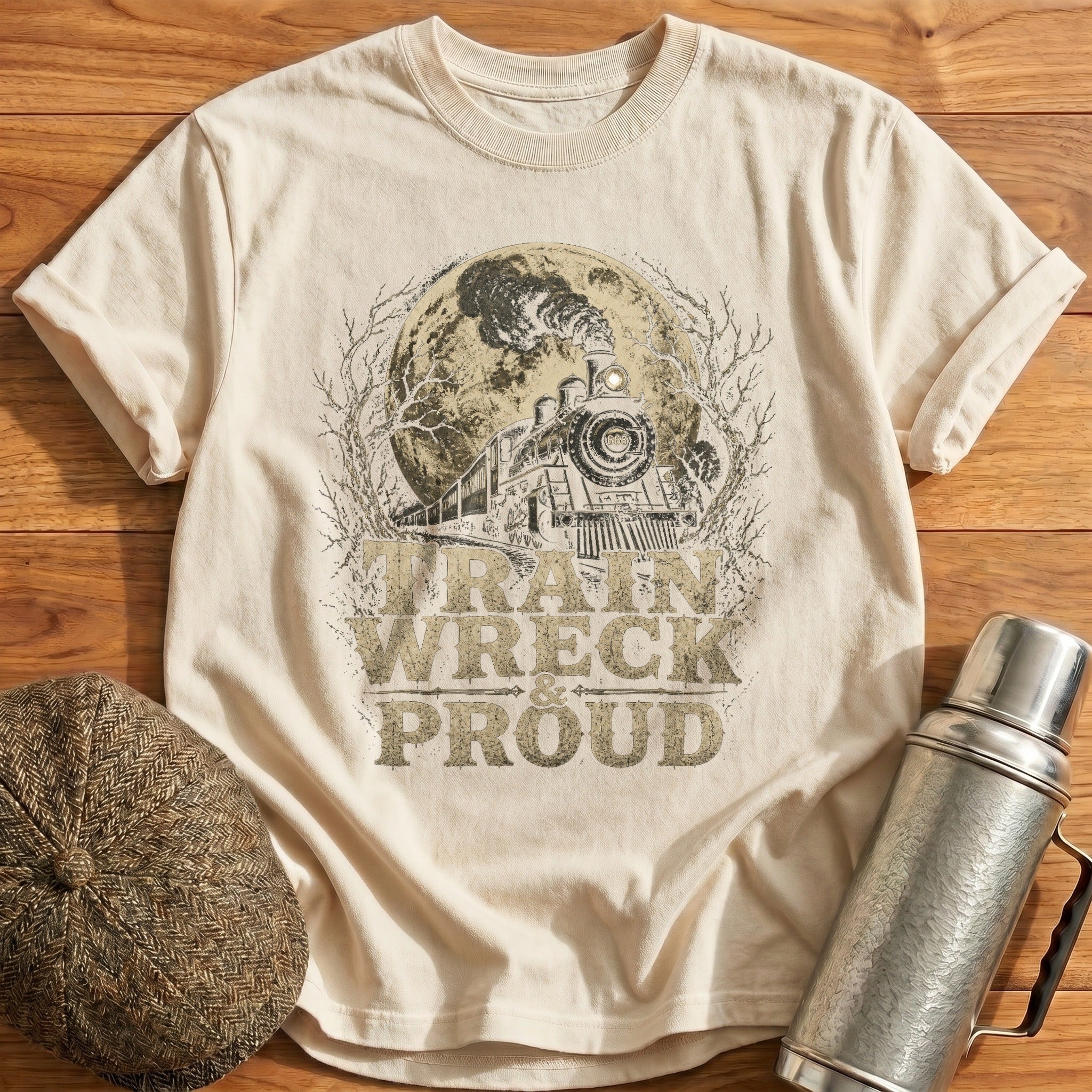 Train Wreck and Proud T-Shirt - Natural