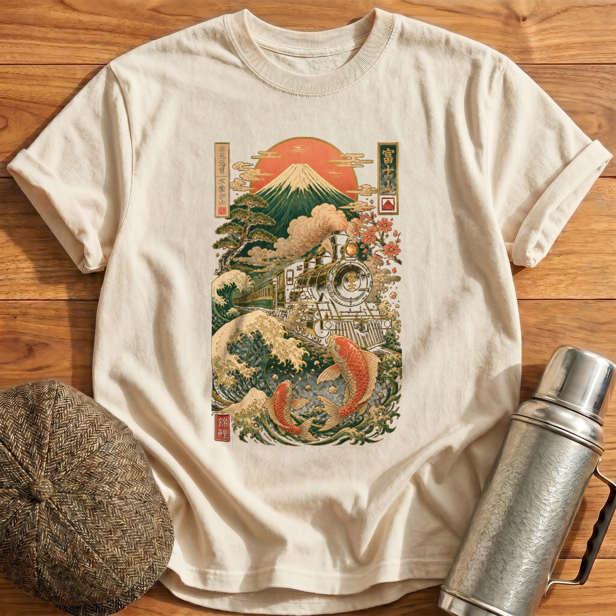 Ukiyoe Train T-Shirt - Natural