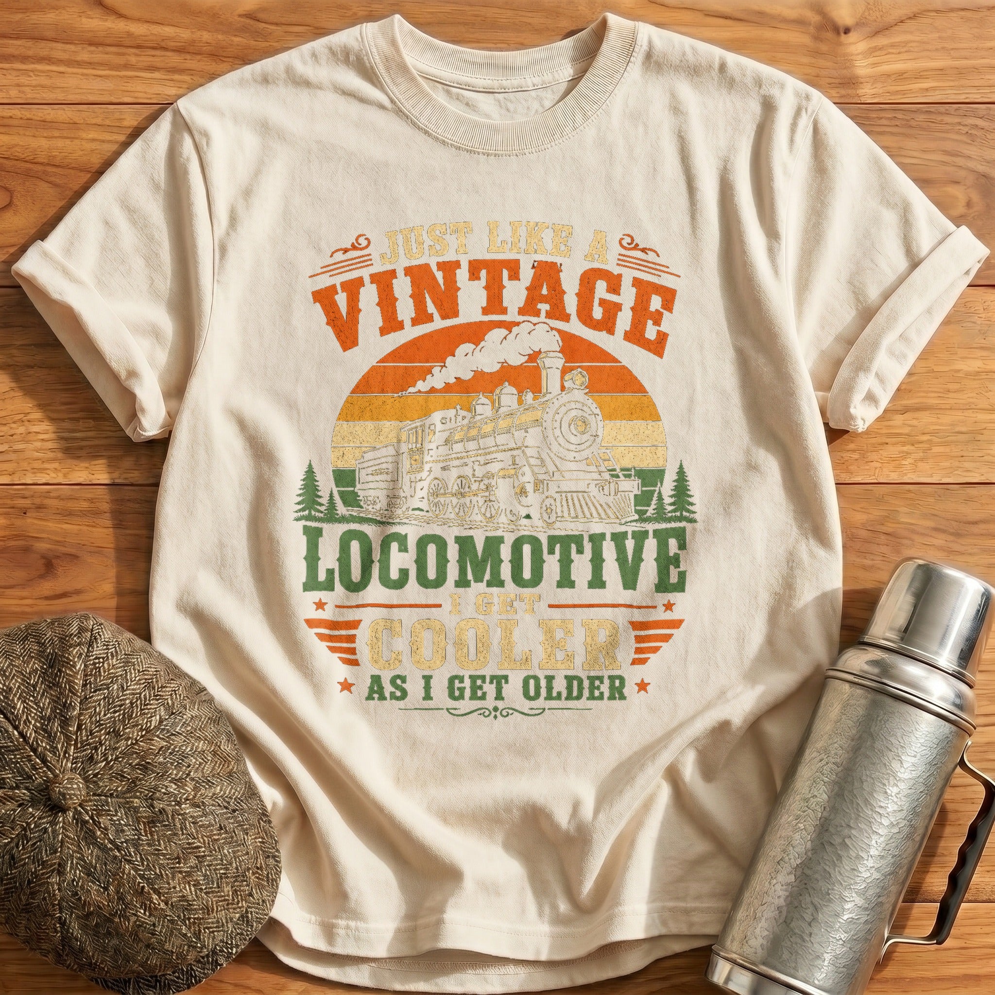 Vintage Locomotive Cooler Older T-Shirt - Natural