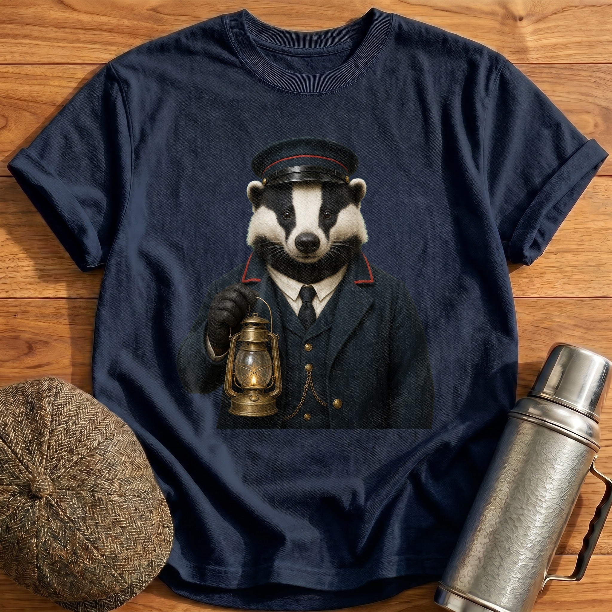 Badger Train Guard With A Lantern T-Shirt - Navy