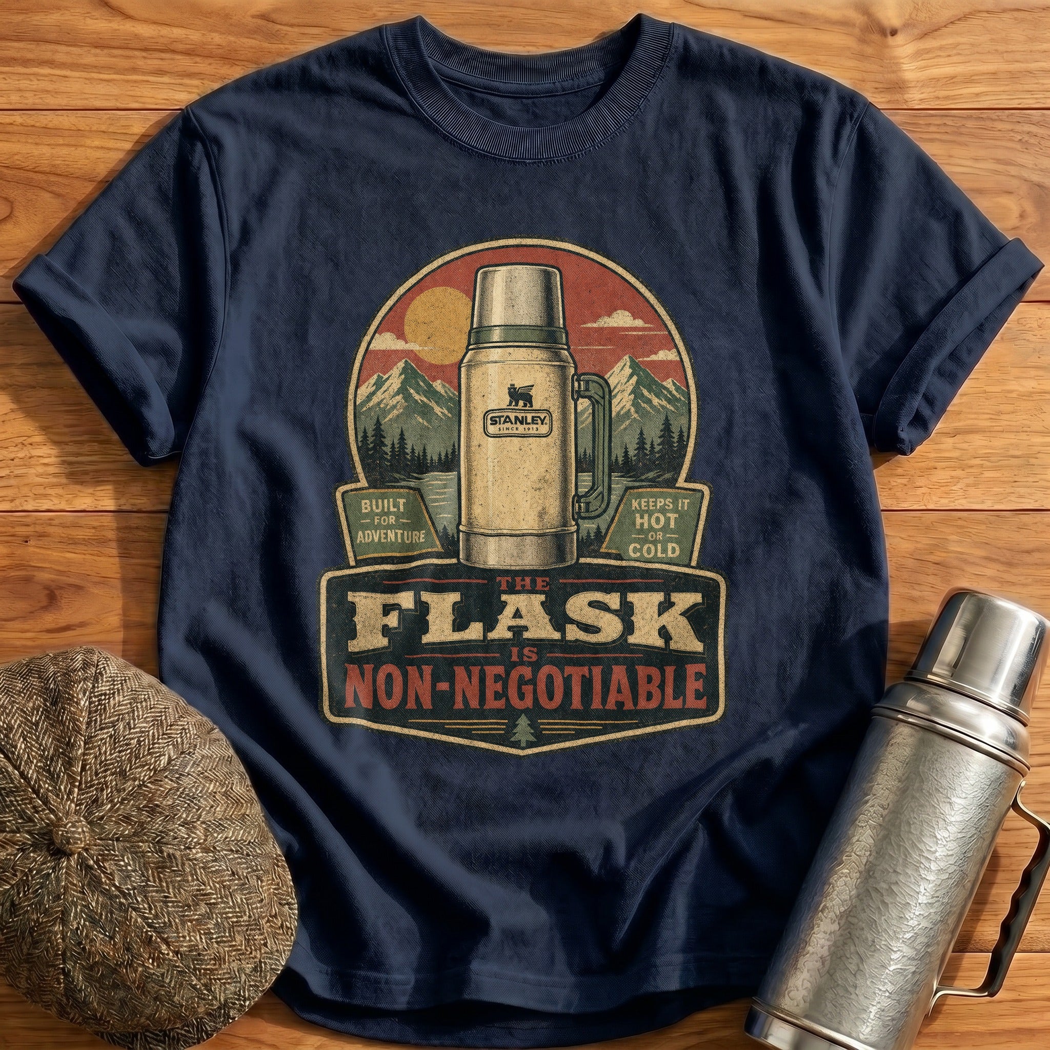 The Flask is Non-negotiable T-Shirt - Navy
