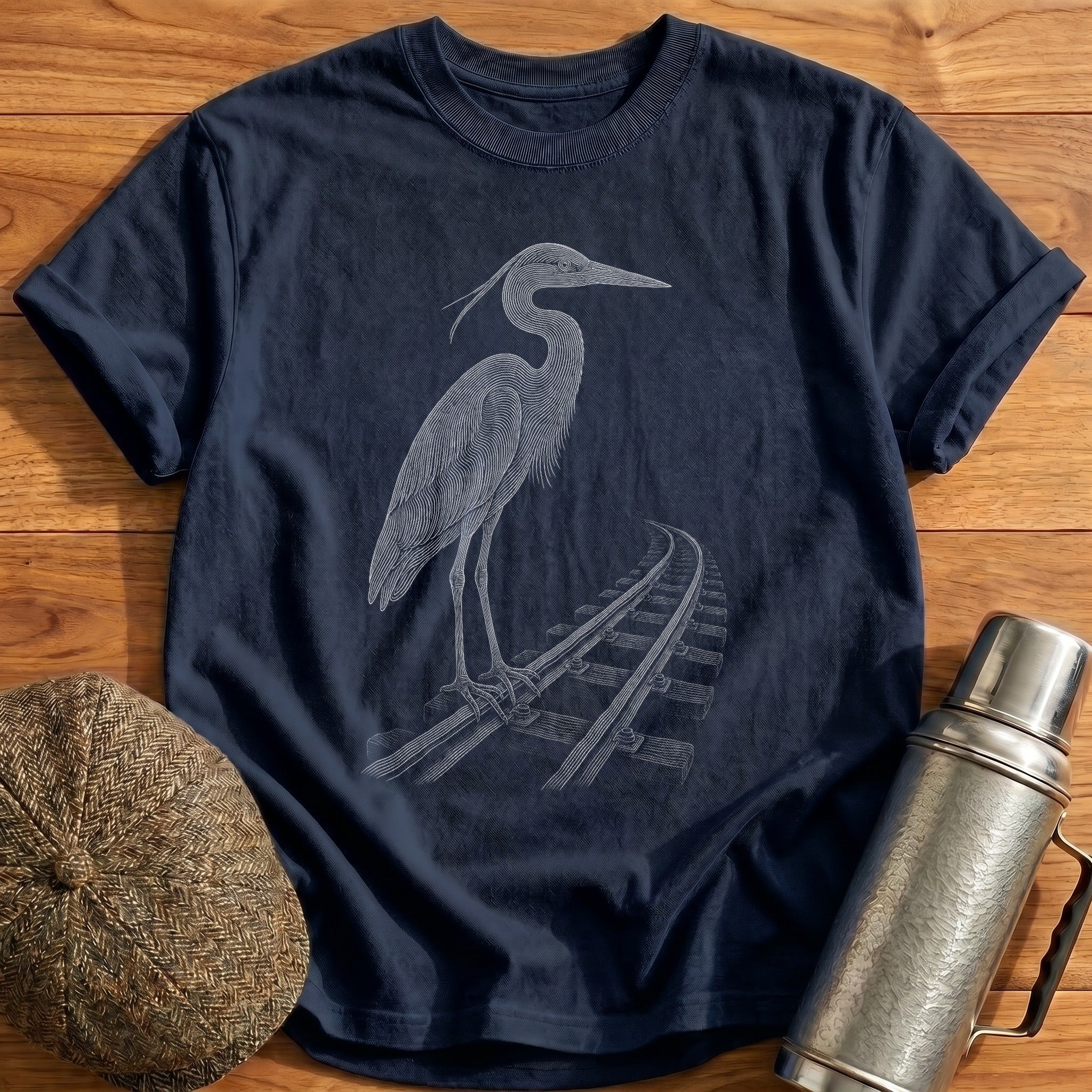 Heron By The Tracks T-Shirt - Navy