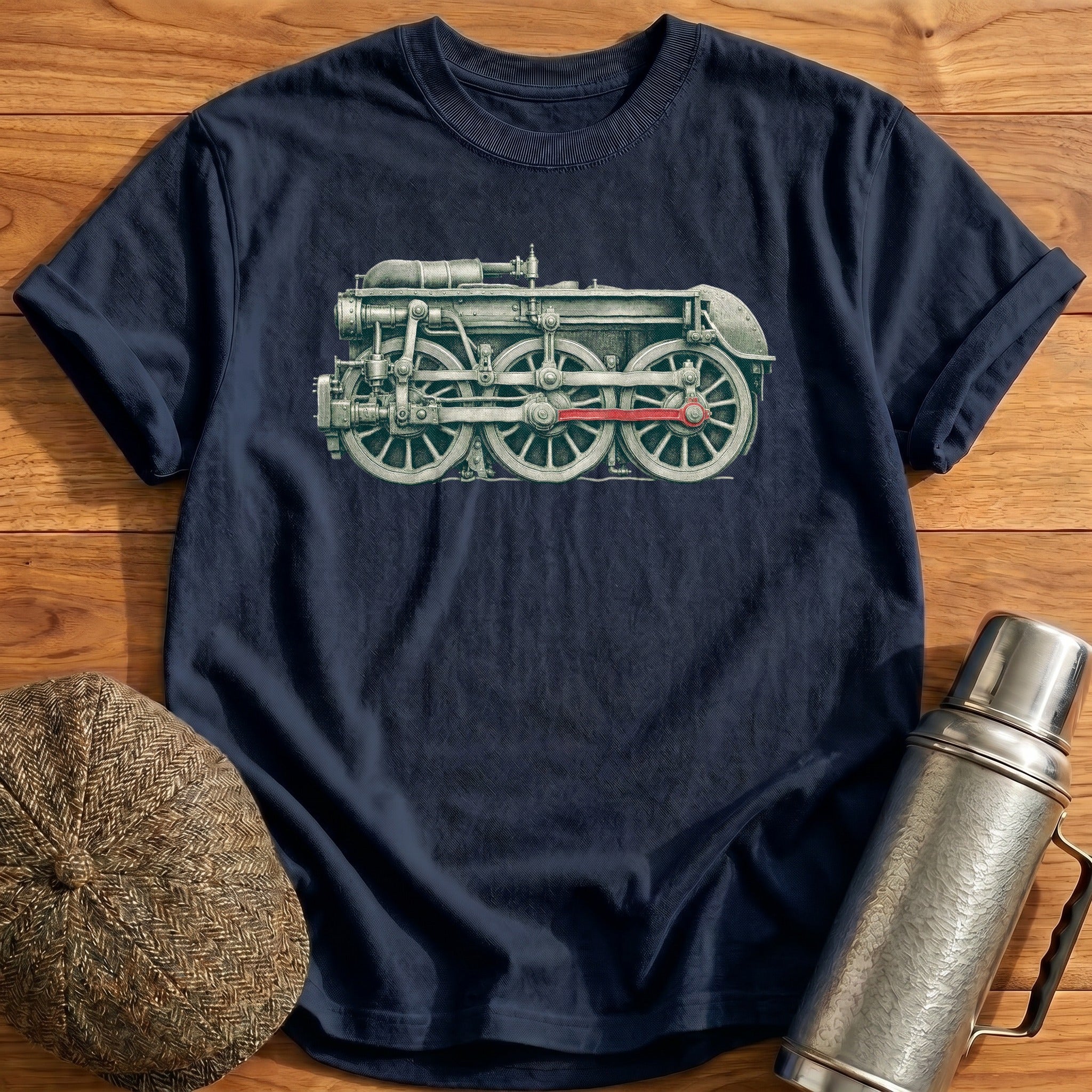 Steam Loco Driving Wheels And Coupling Rods T-Shirt - Navy