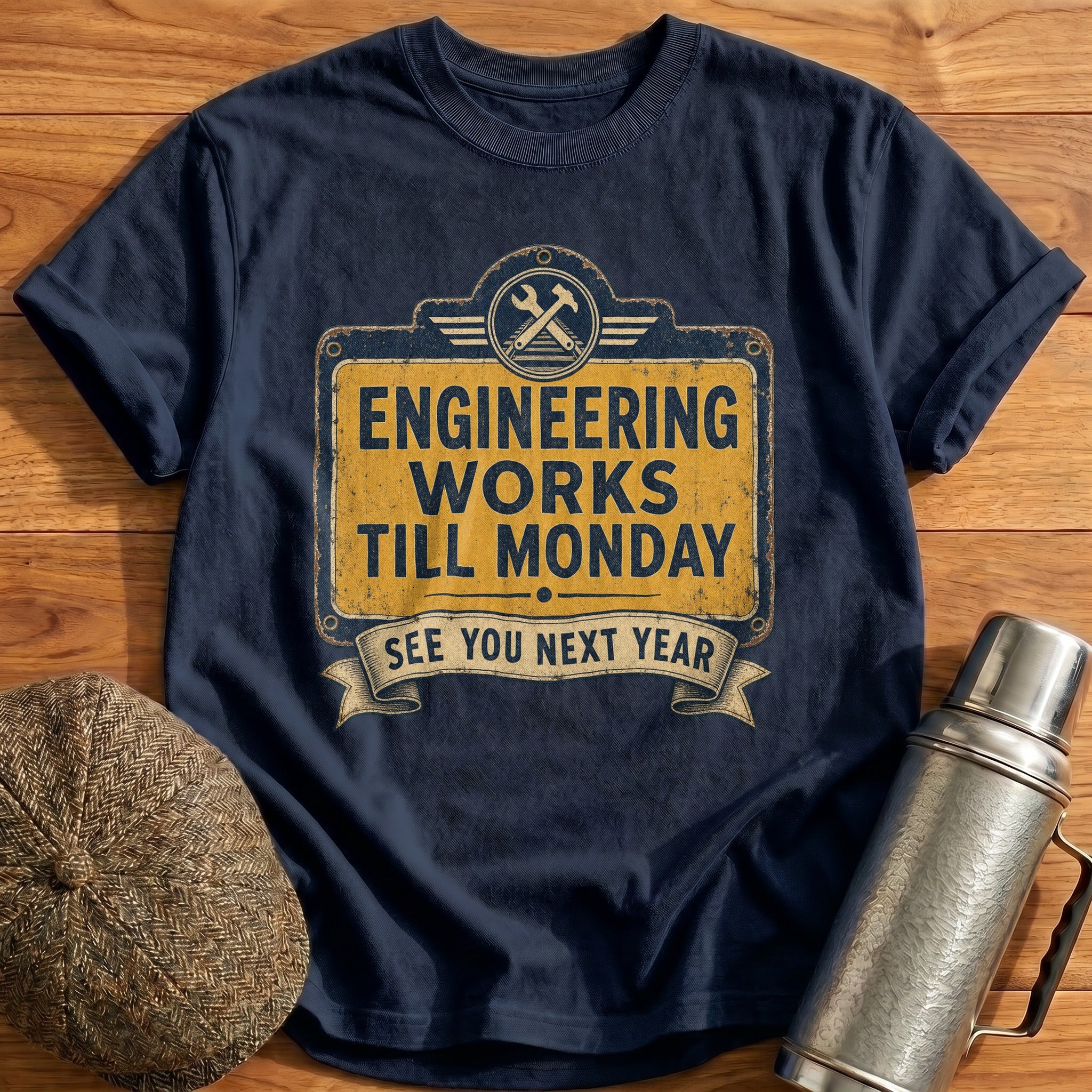 Engineering Works Till Monday T-Shirt - Navy