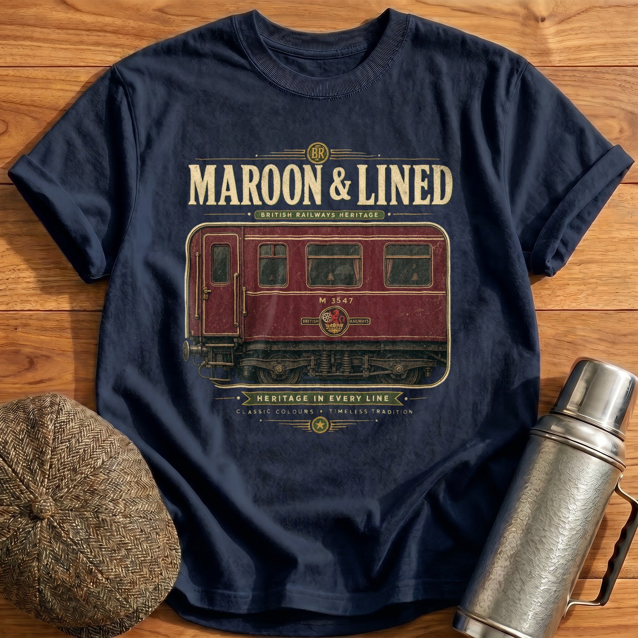 Maroon & Lined T-Shirt - Navy