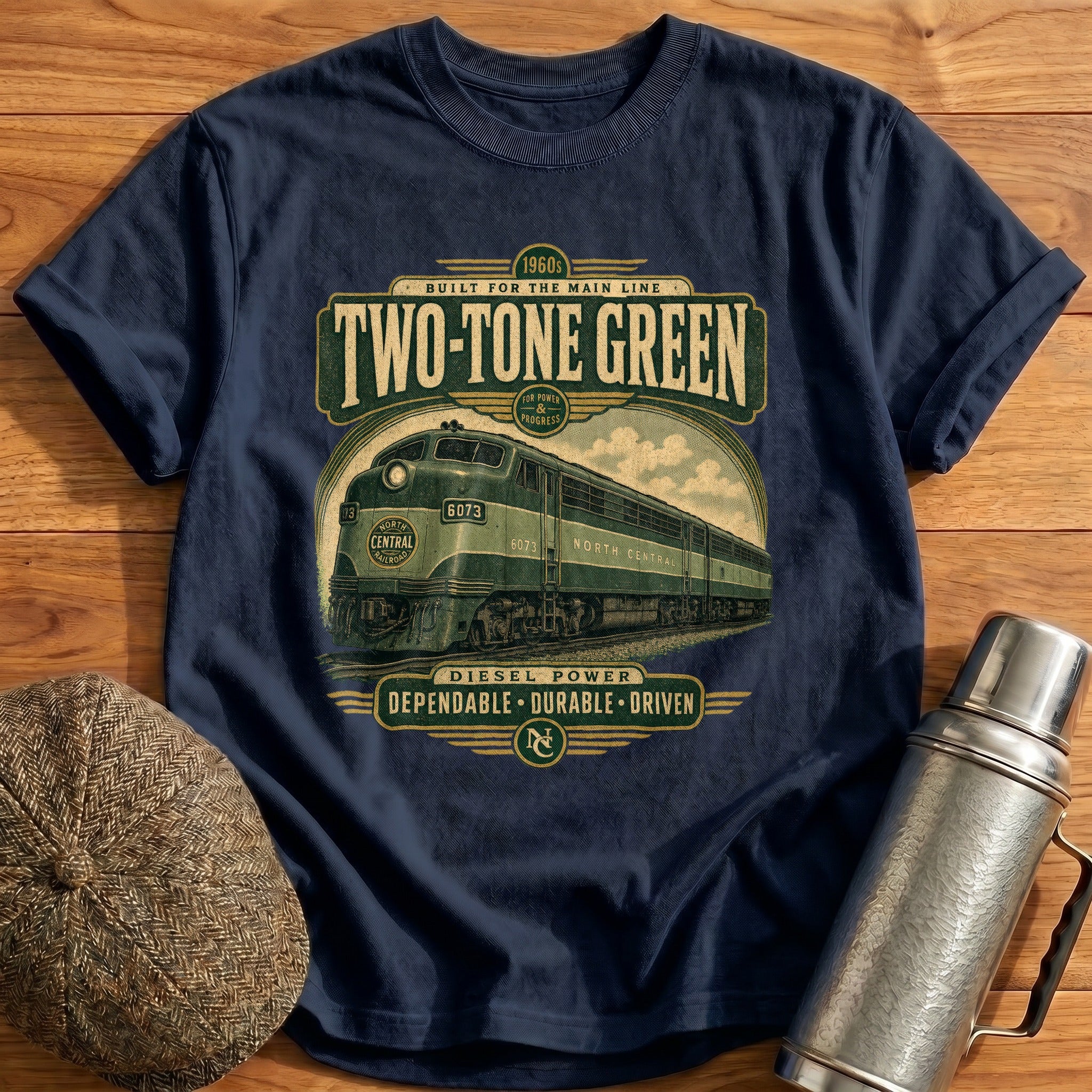 Two-tone Green T-Shirt - Navy