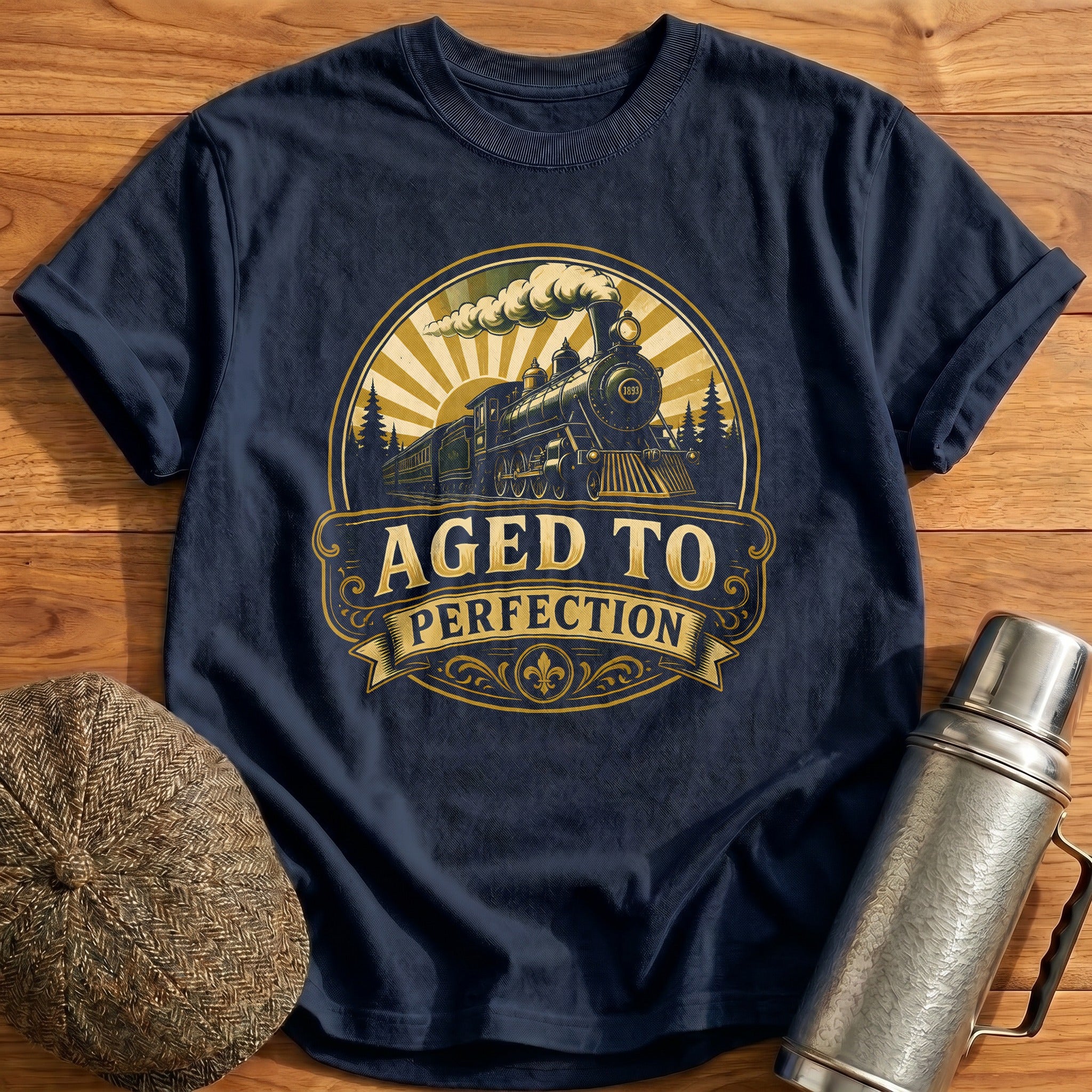 Aged To Perfection Steam Train Vintage - Navy