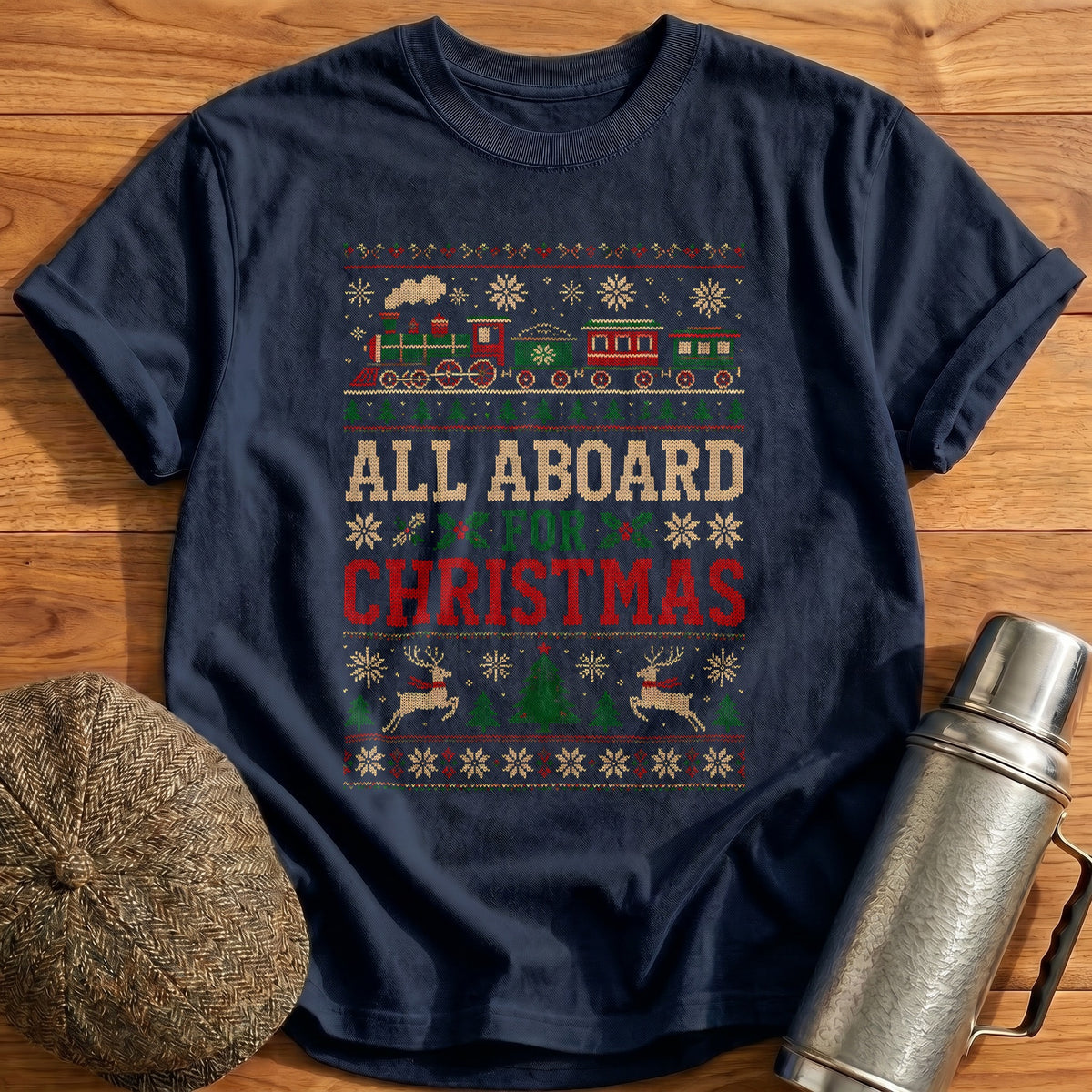 All Aboard For Christmas 93 T-Shirt - Navy