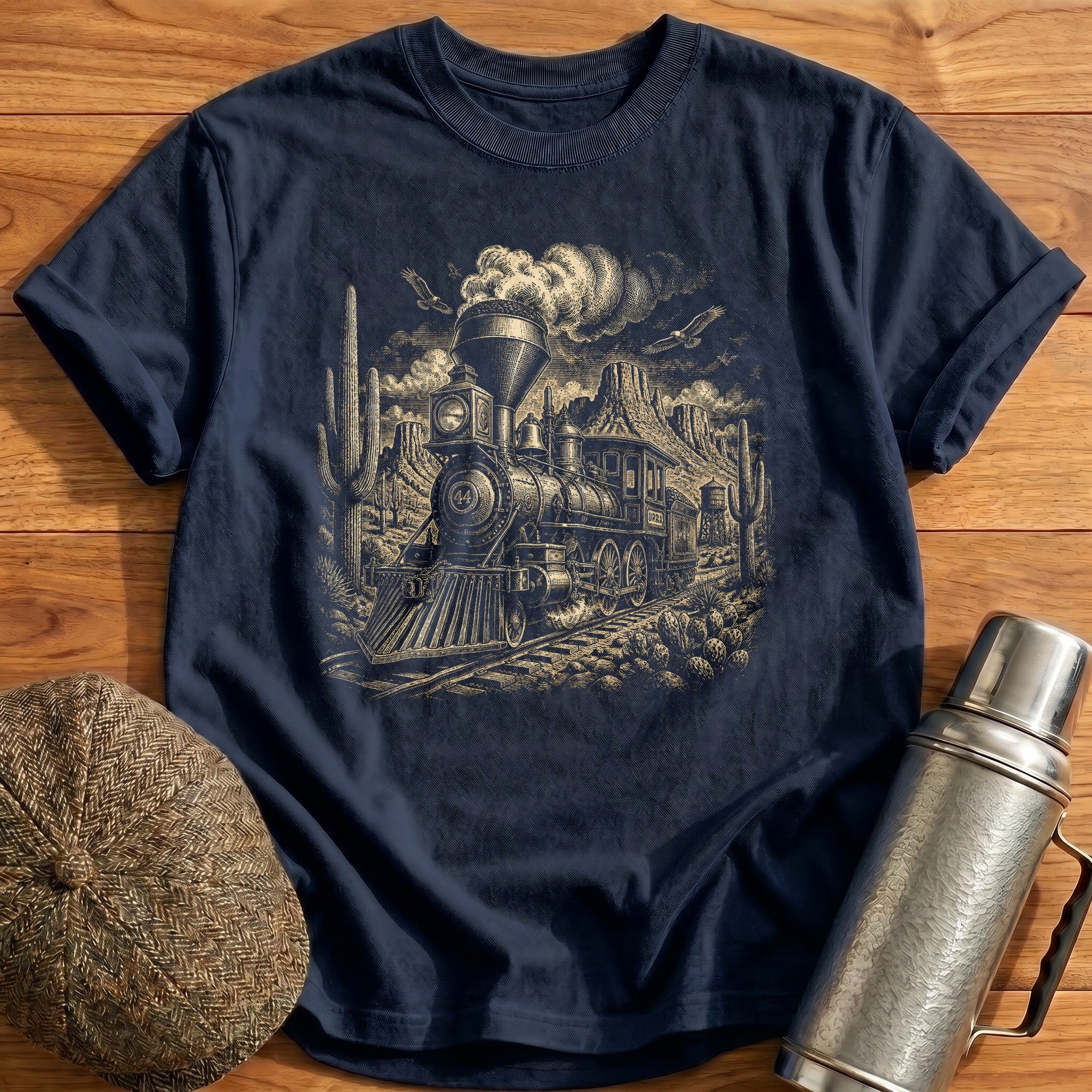 American Wild West Steam Locomotive T-Shirt - Navy