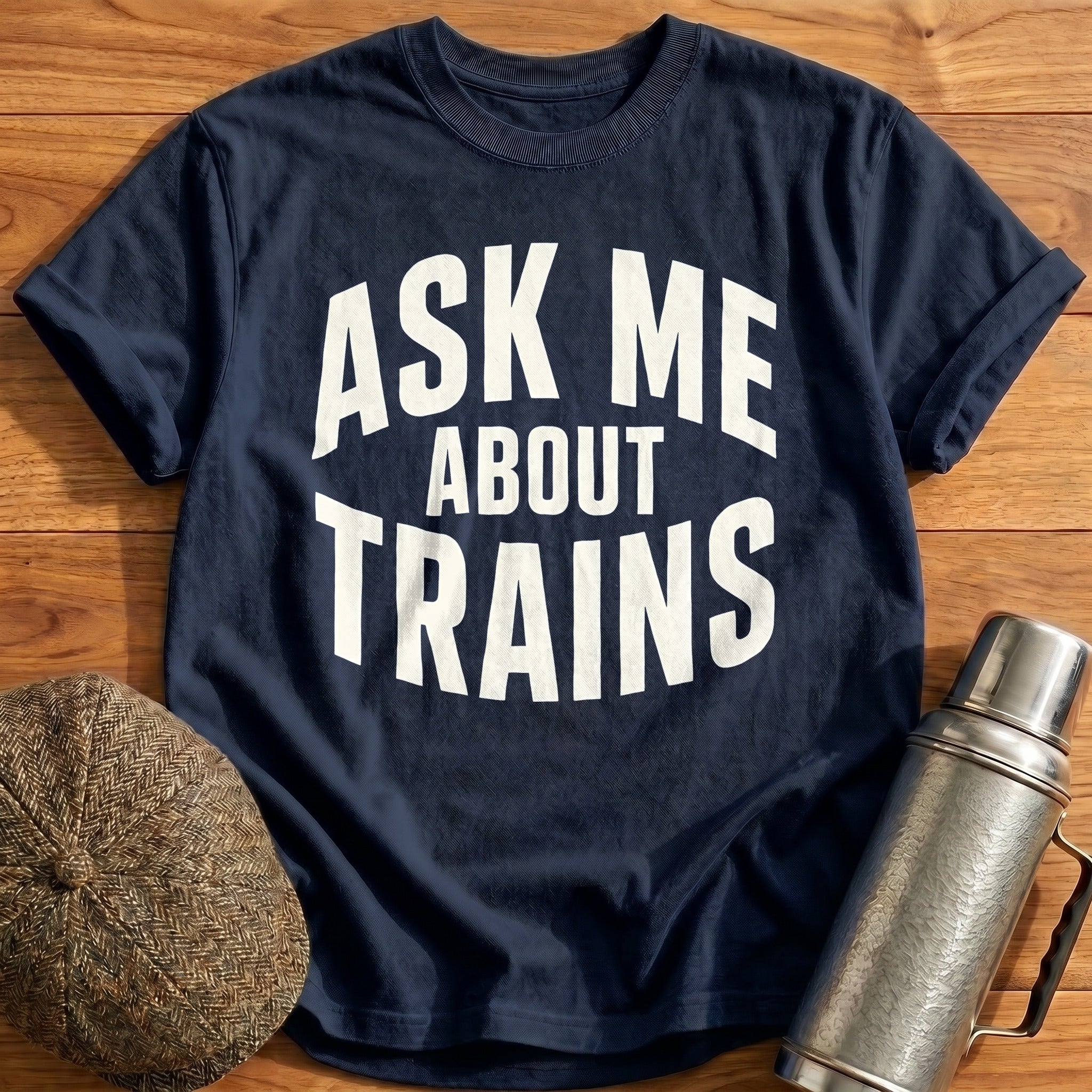 Ask Me About Trains 25 T-Shirt - Navy