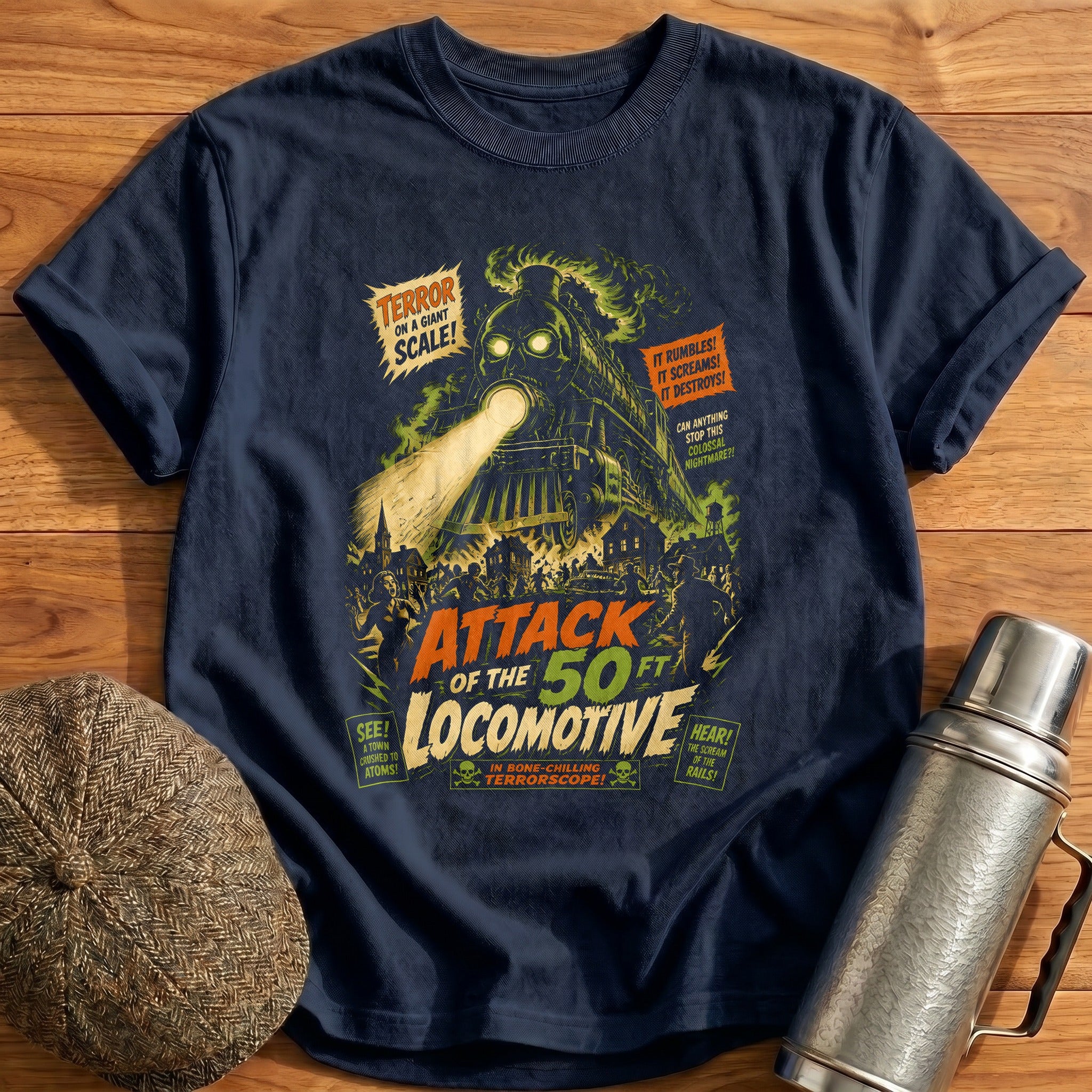Attack Of The 50 Ft Locomotive T-Shirt - Navy