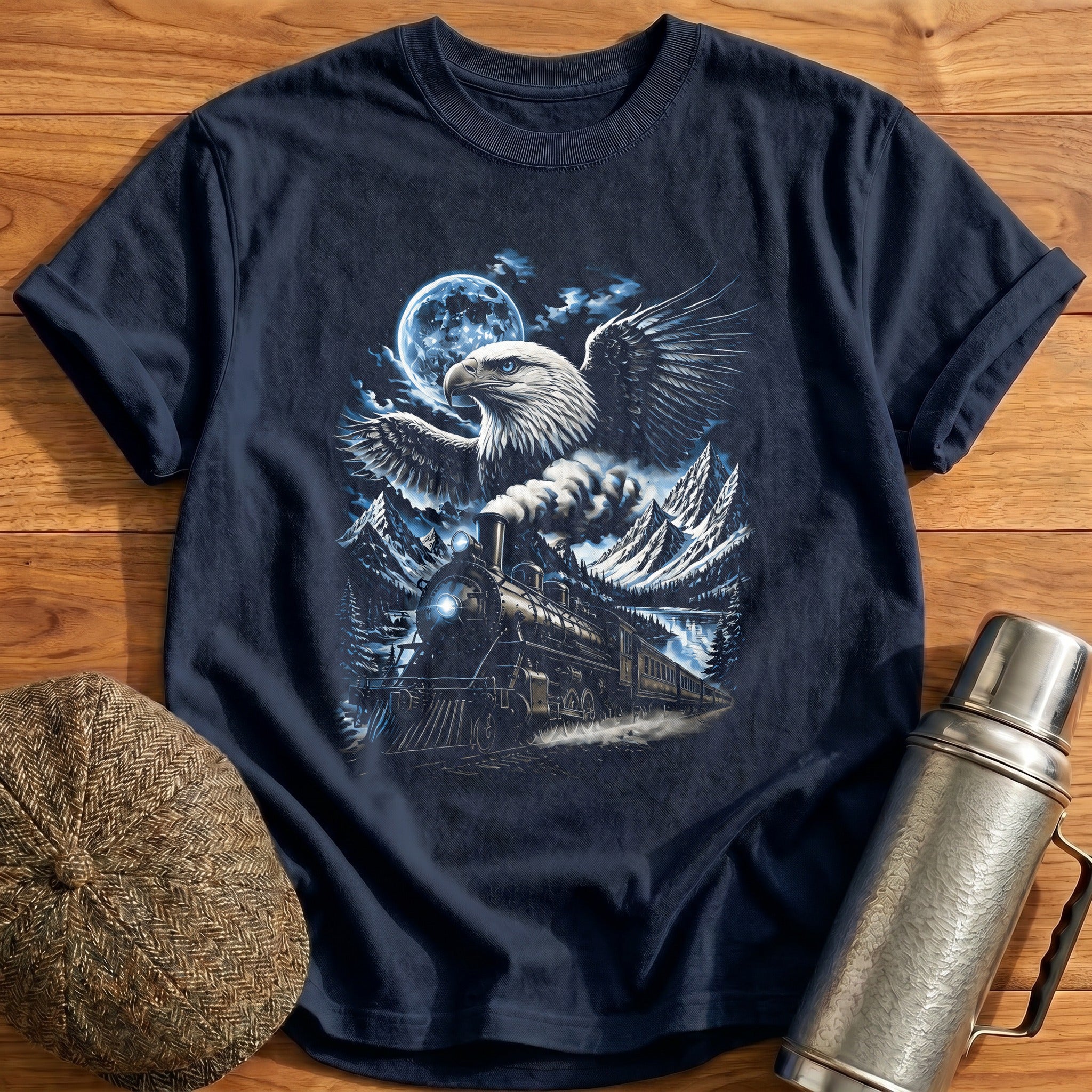 Bald Eagle Train Moonlight Mountains - Navy