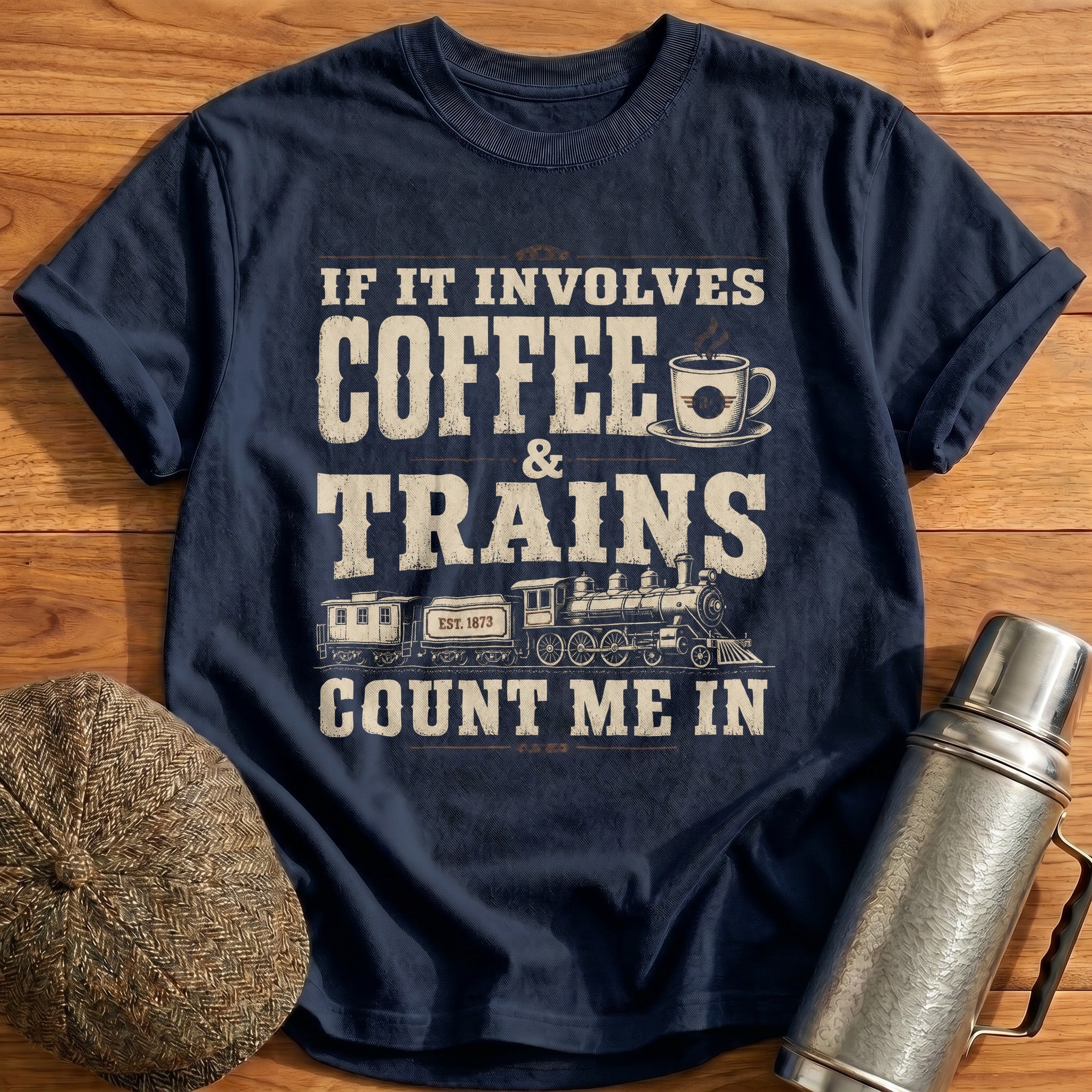 Coffee And Trains Count Me In T-Shirt - Navy