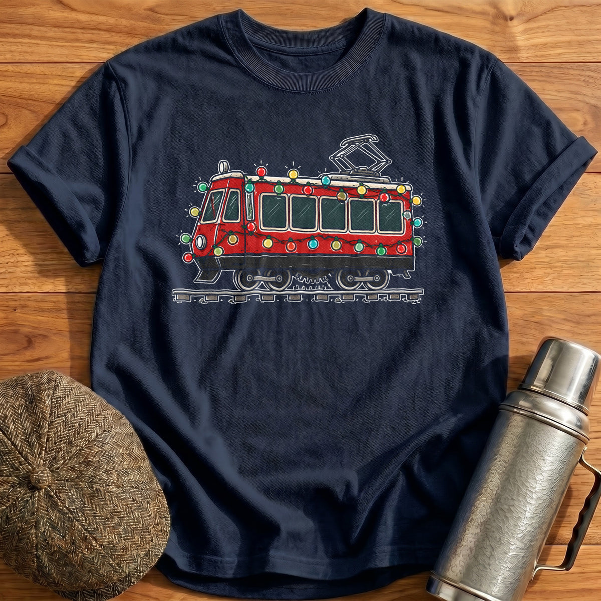 Cog Railway Christmas Lights 58 T-Shirt - Navy