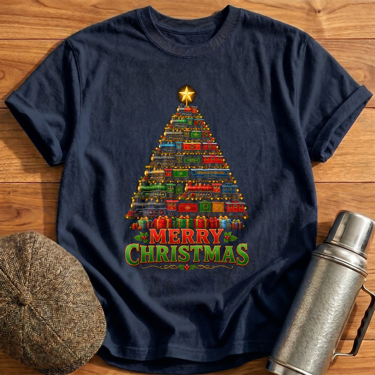 Colourful Train Tree 22 Kids T-Shirt - Navy