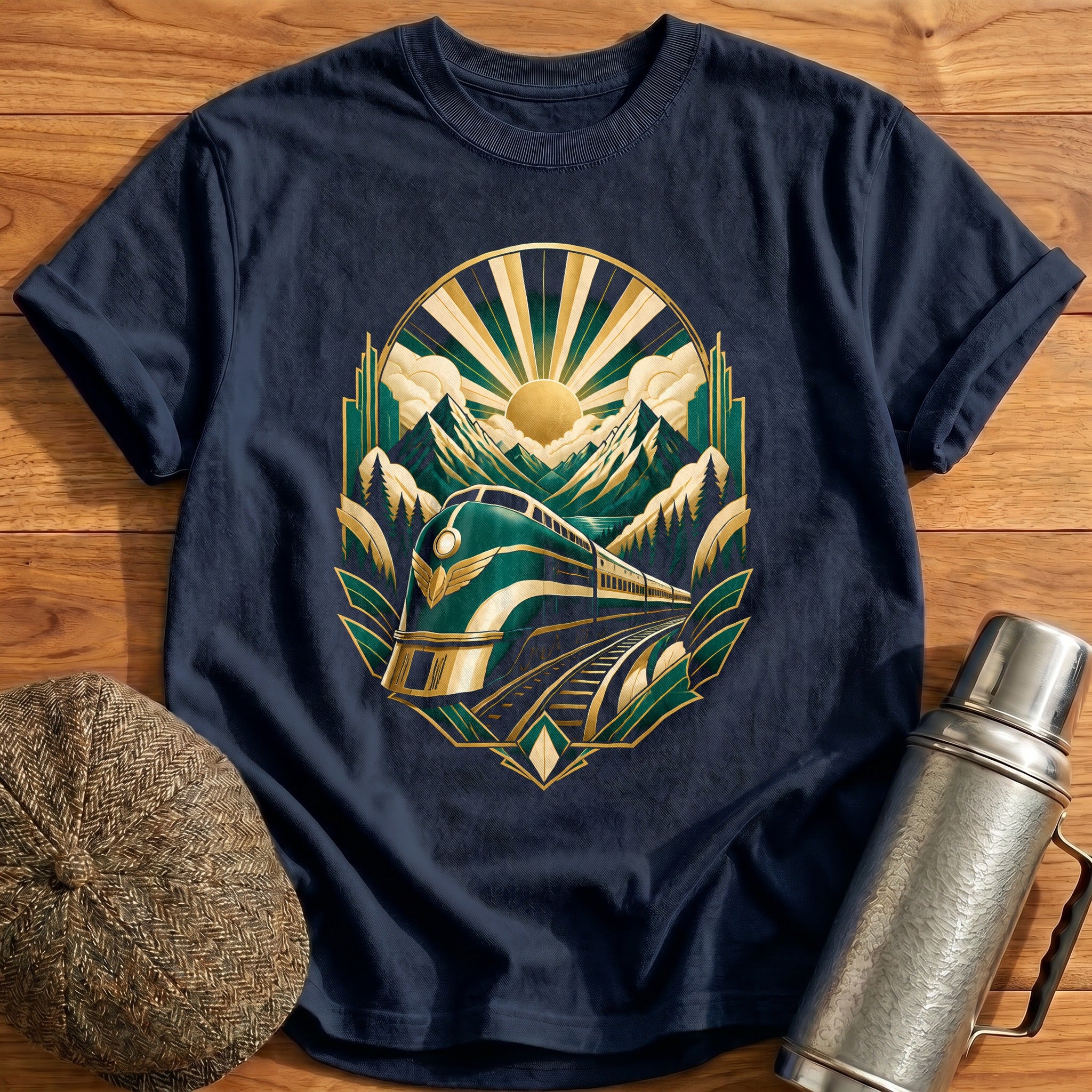 Deco Mountain Train 90 T-Shirt - Navy