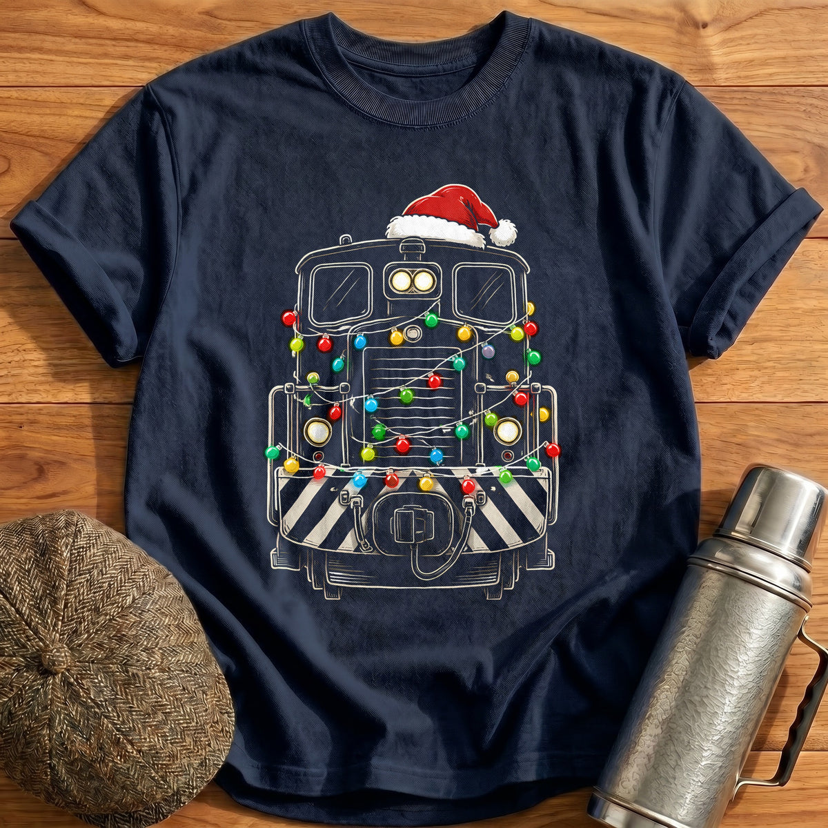 Diesel Shunter Christmas Lights 55 T-Shirt - Navy