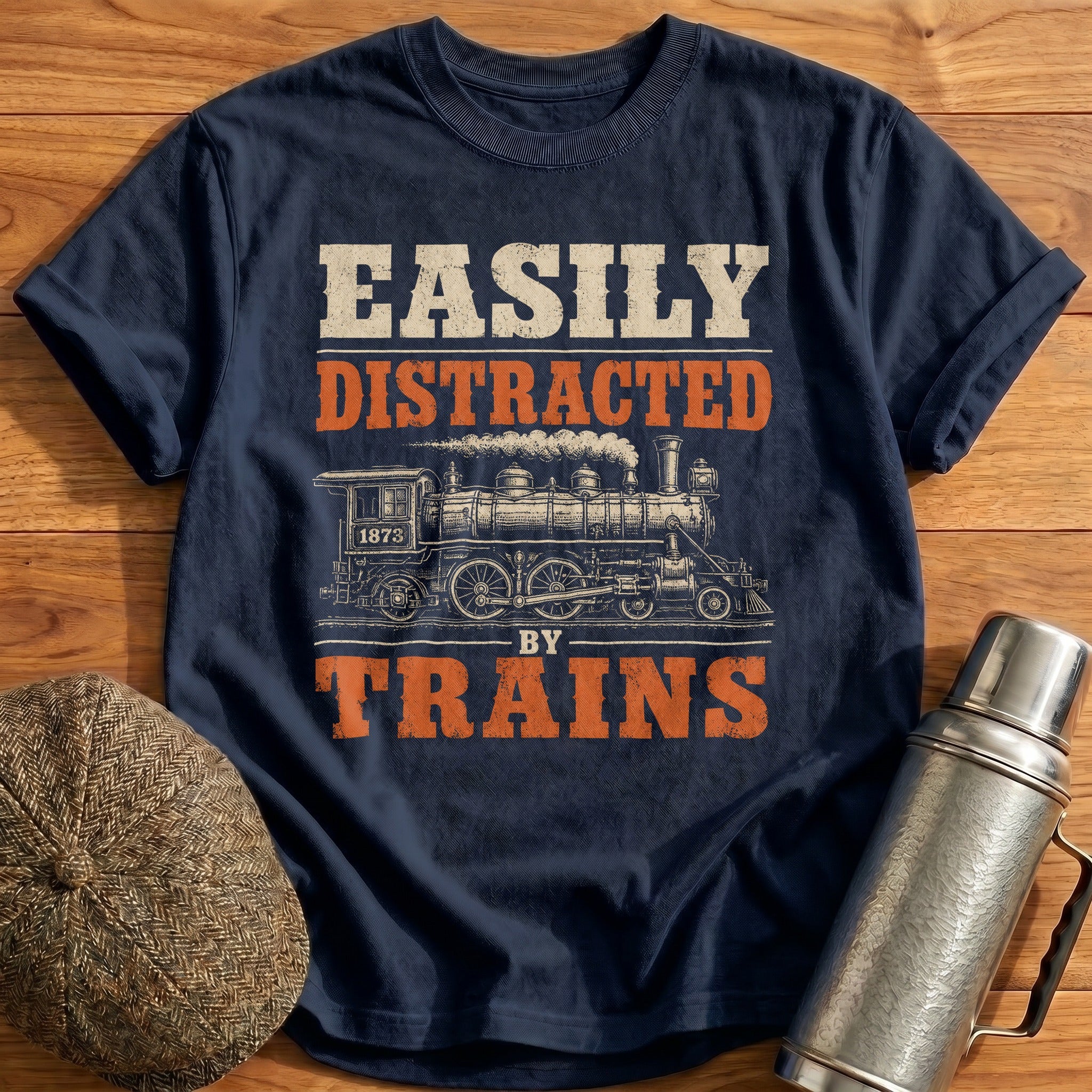 Easily Distracted By Trains T-Shirt - Navy